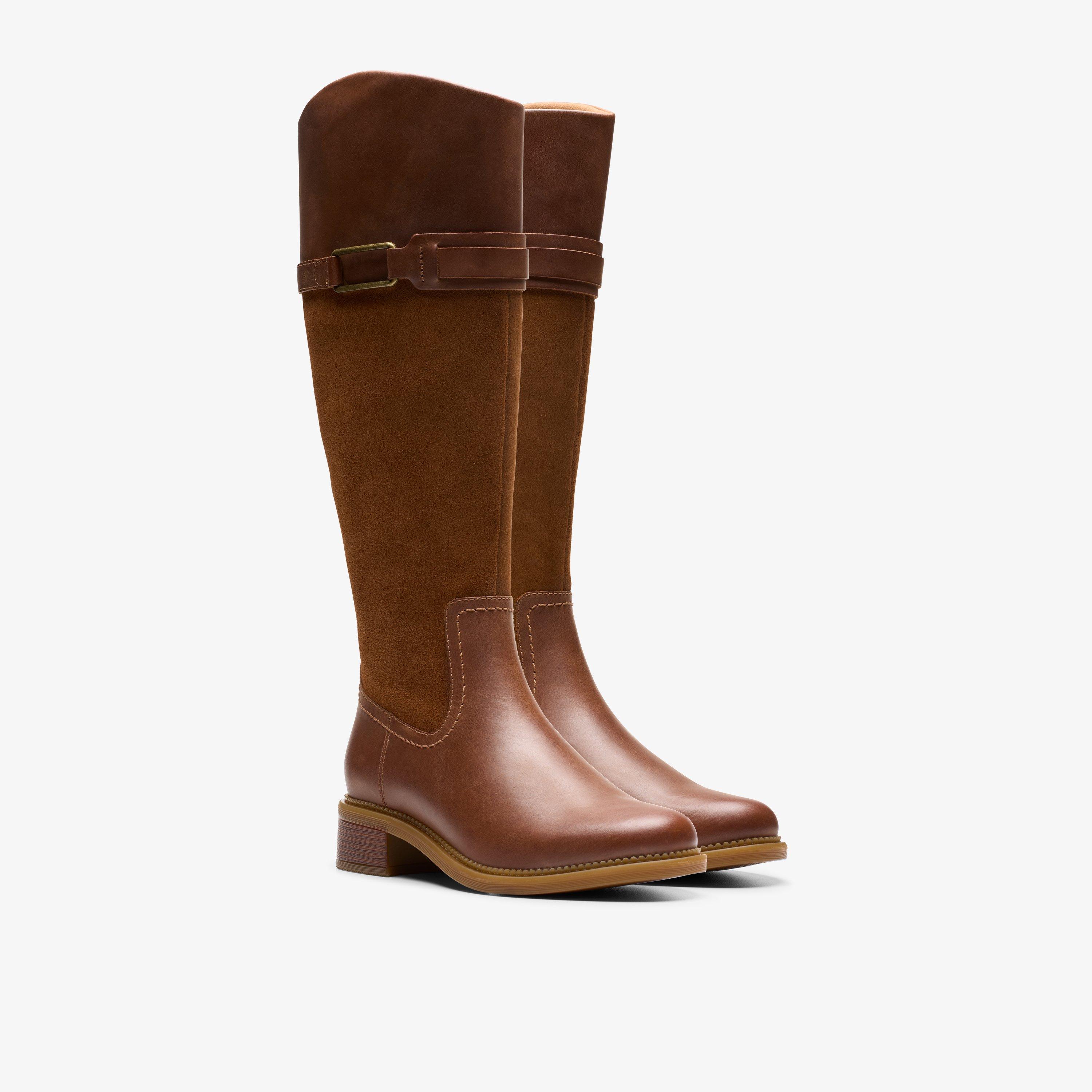 Clarks brown knee high boots on sale