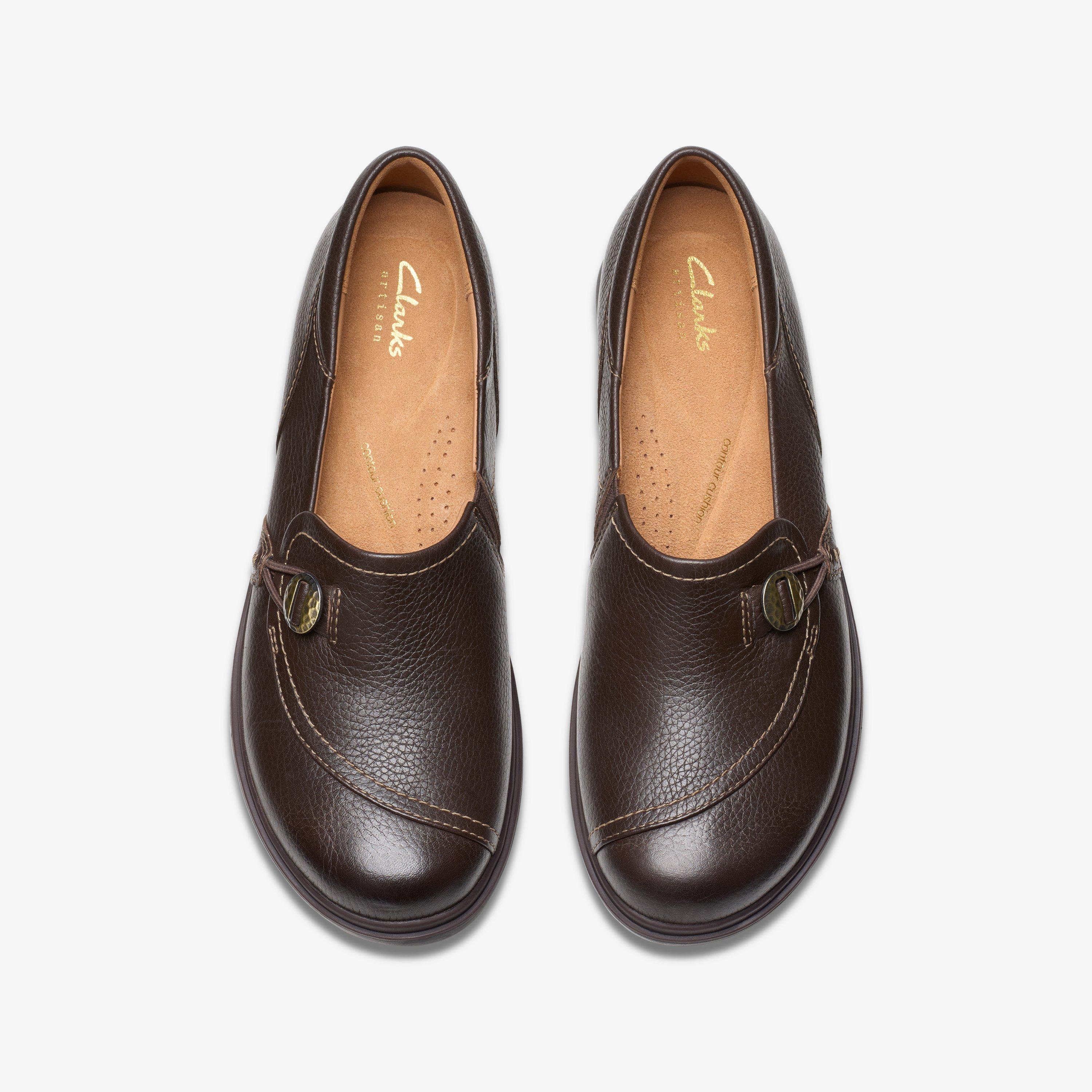 Womens Certina Ease Dark Brown Leather Slip Ons | Clarks