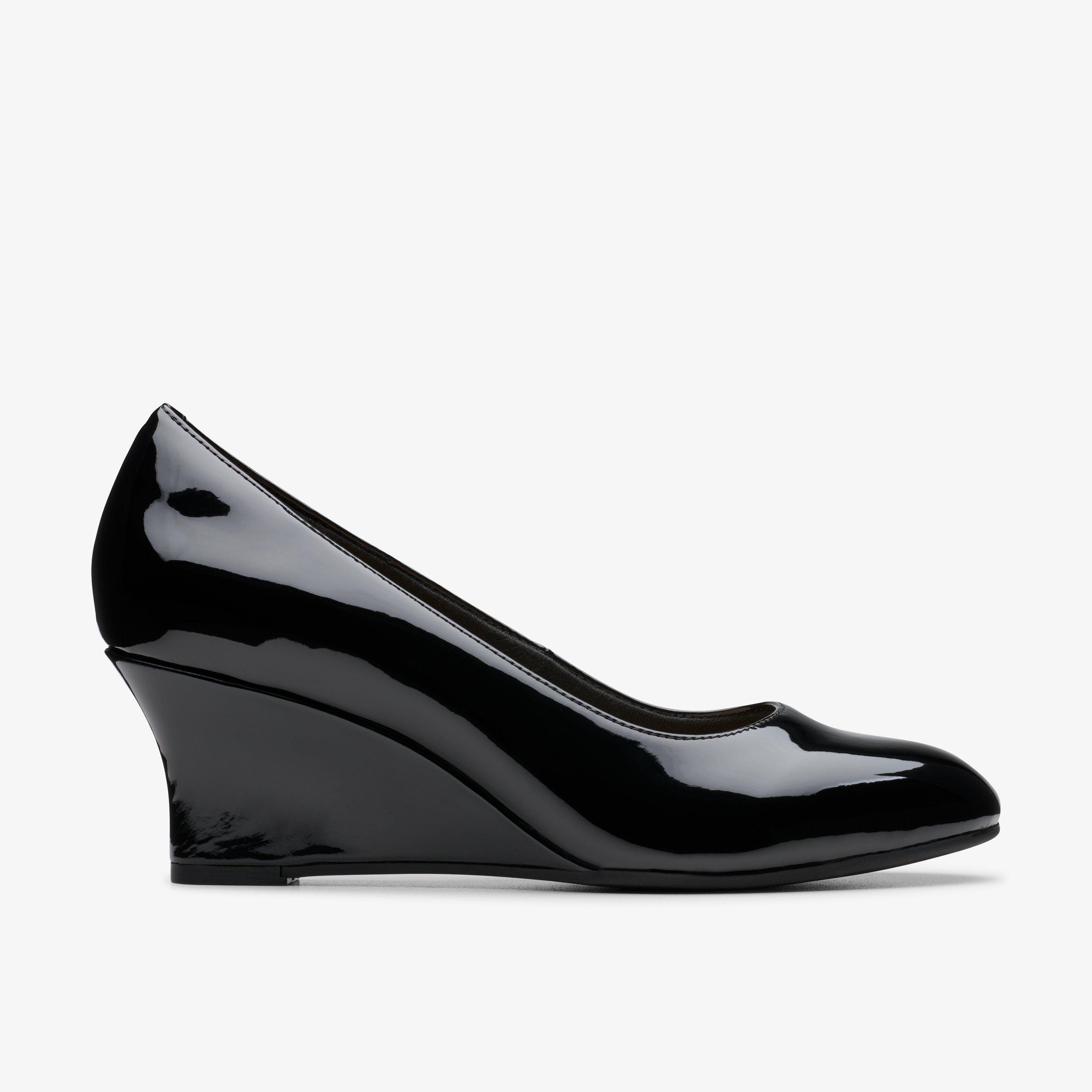 Clarks black patent wedges on sale