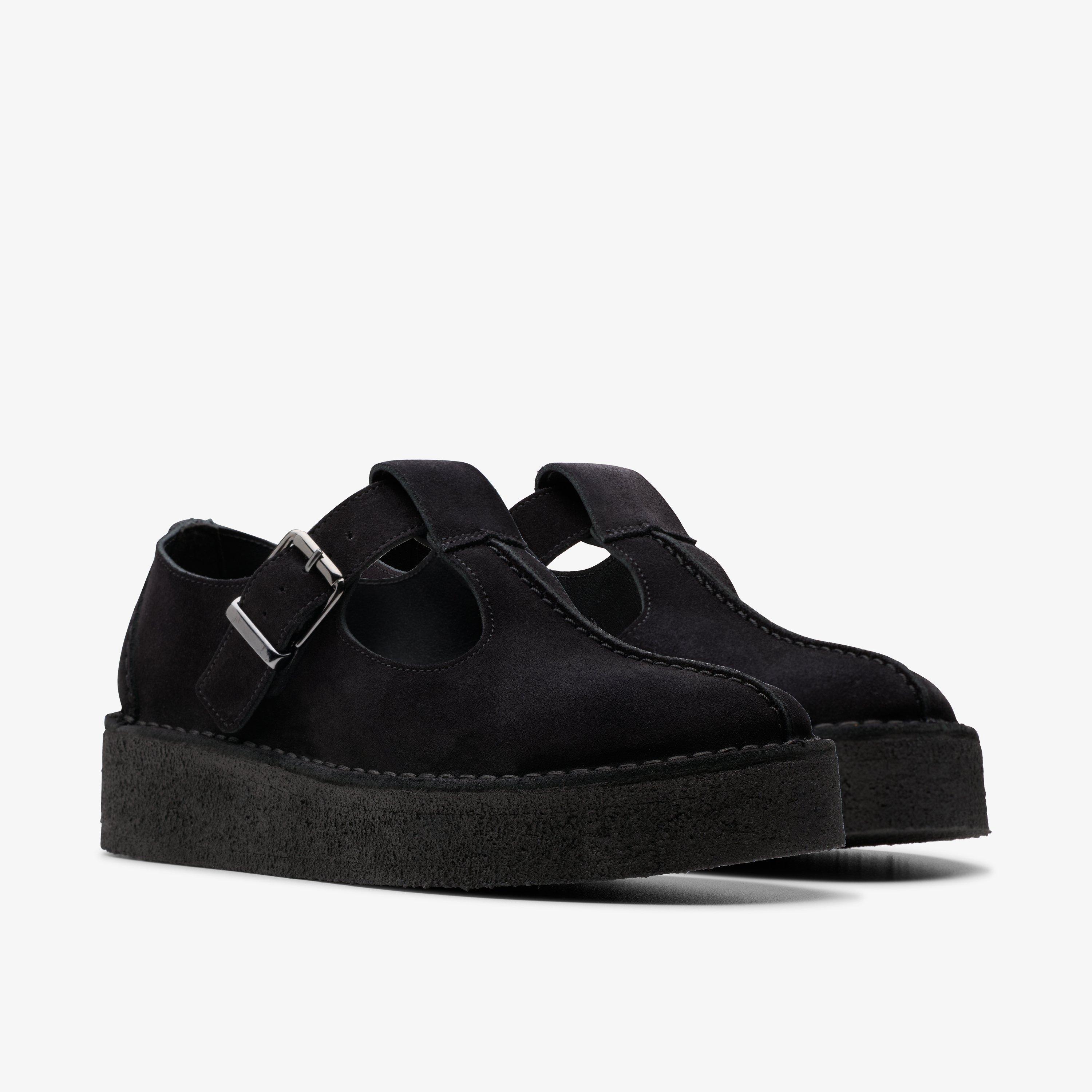 Trek Wedge Tbar Black Suede T Bar Shoes, view 4 of 6