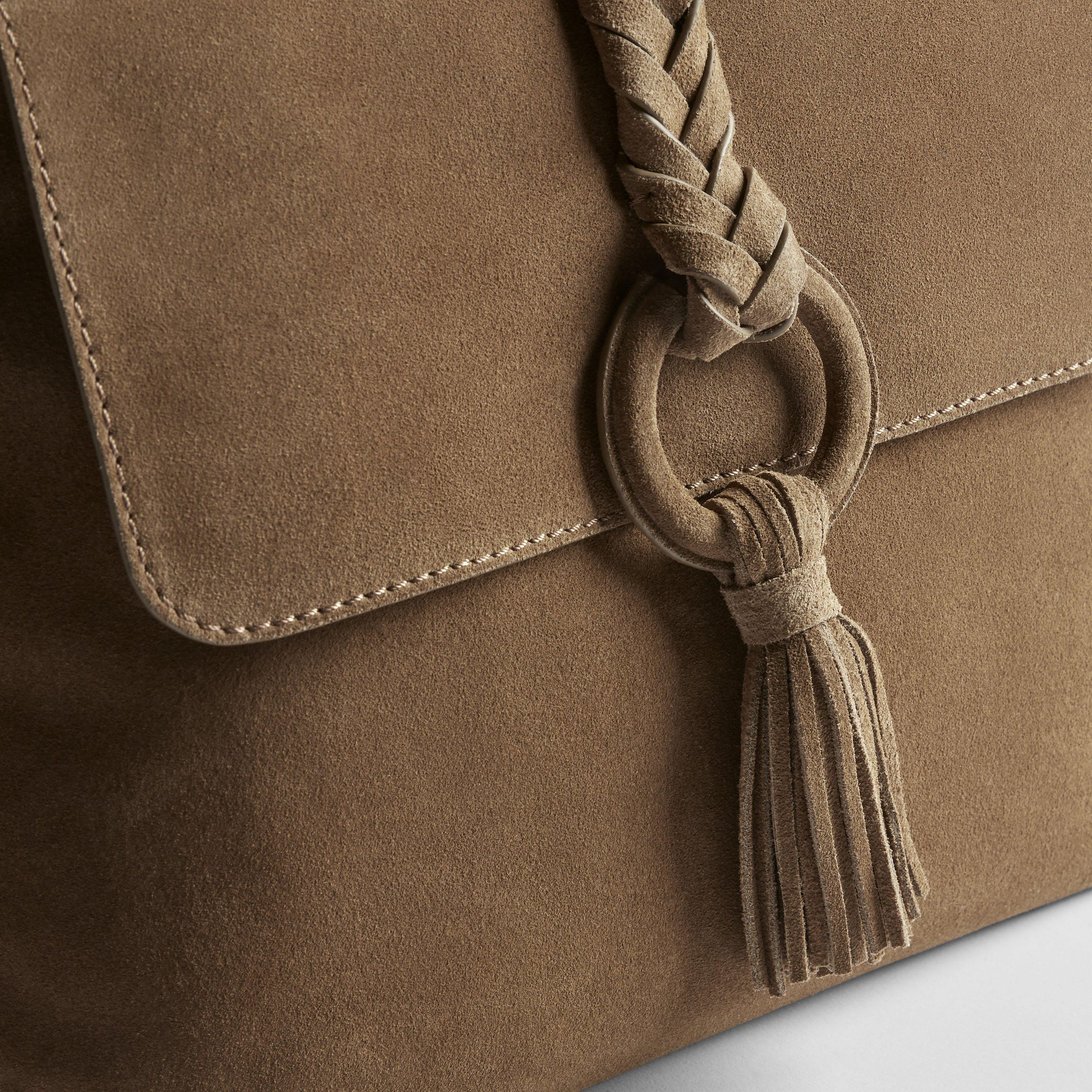 Borsa A Tracolla In Pelle Scamosciata Grigia, Mini Borsa Hobo In Pelle Scamosciata, Borsa Media In - Foto 2