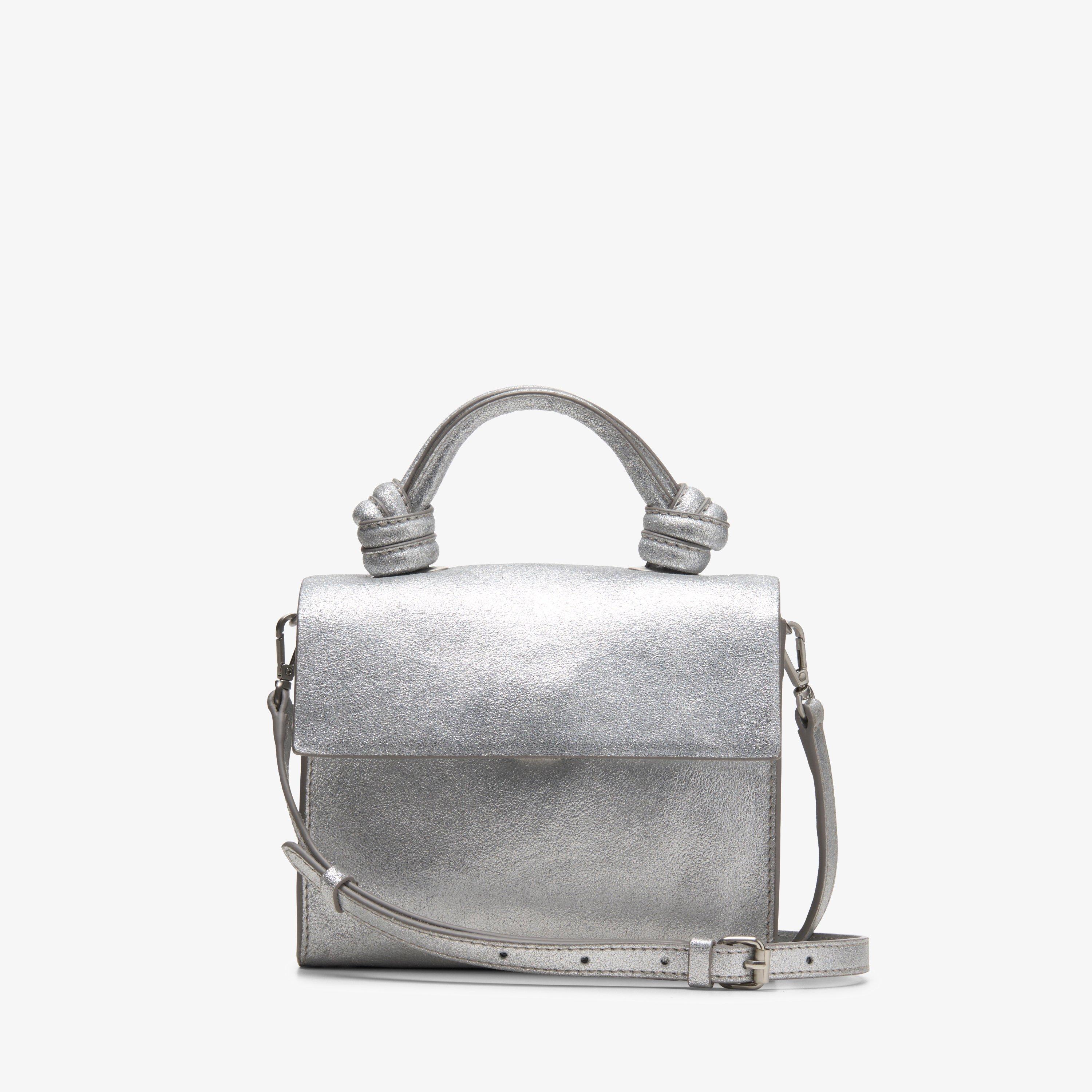Roslyn Ritzy Silver Leather Clutch Bag, view 1 of 4