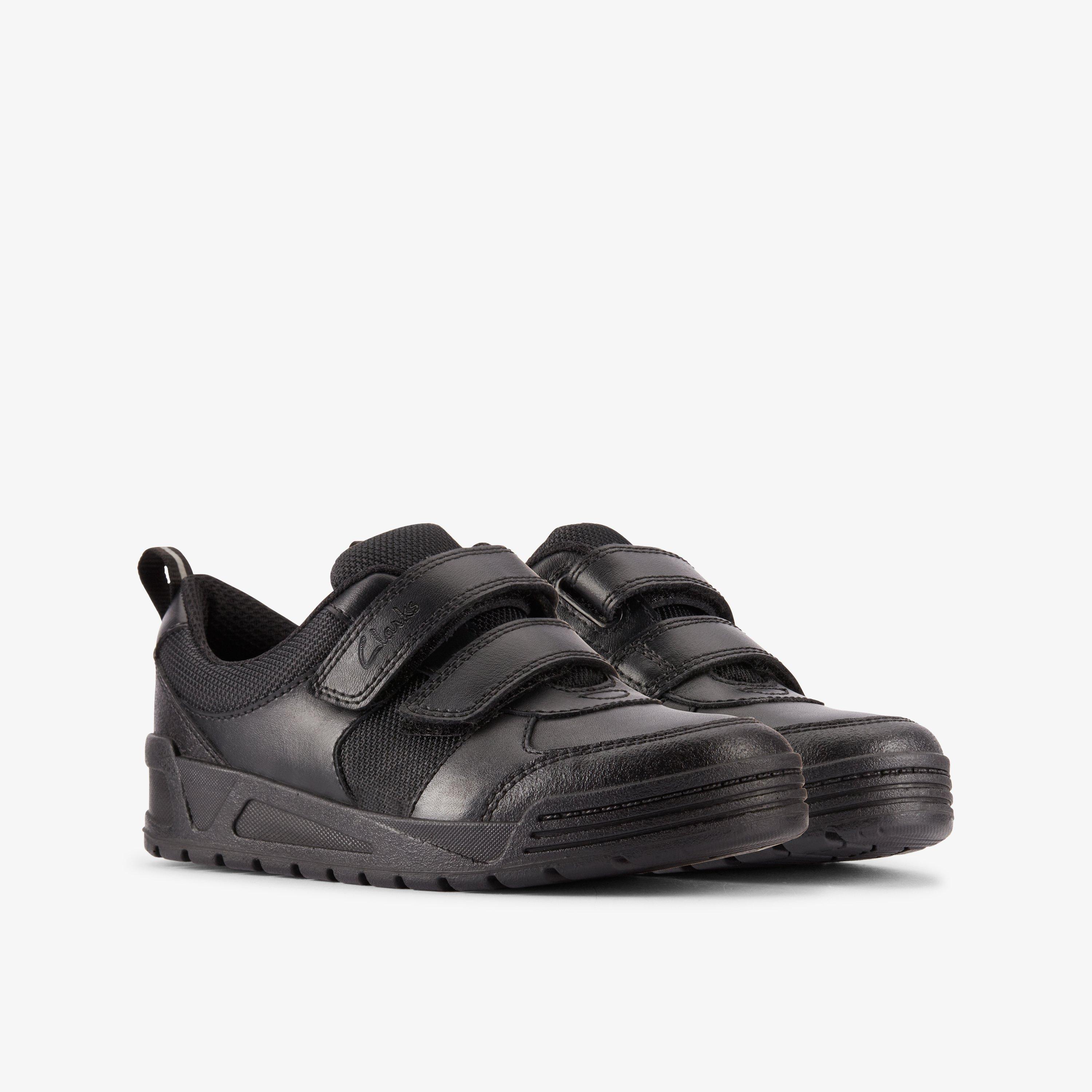 Palmer Stride Kid Black Leather Riptape School Shoes, view 4 of 6