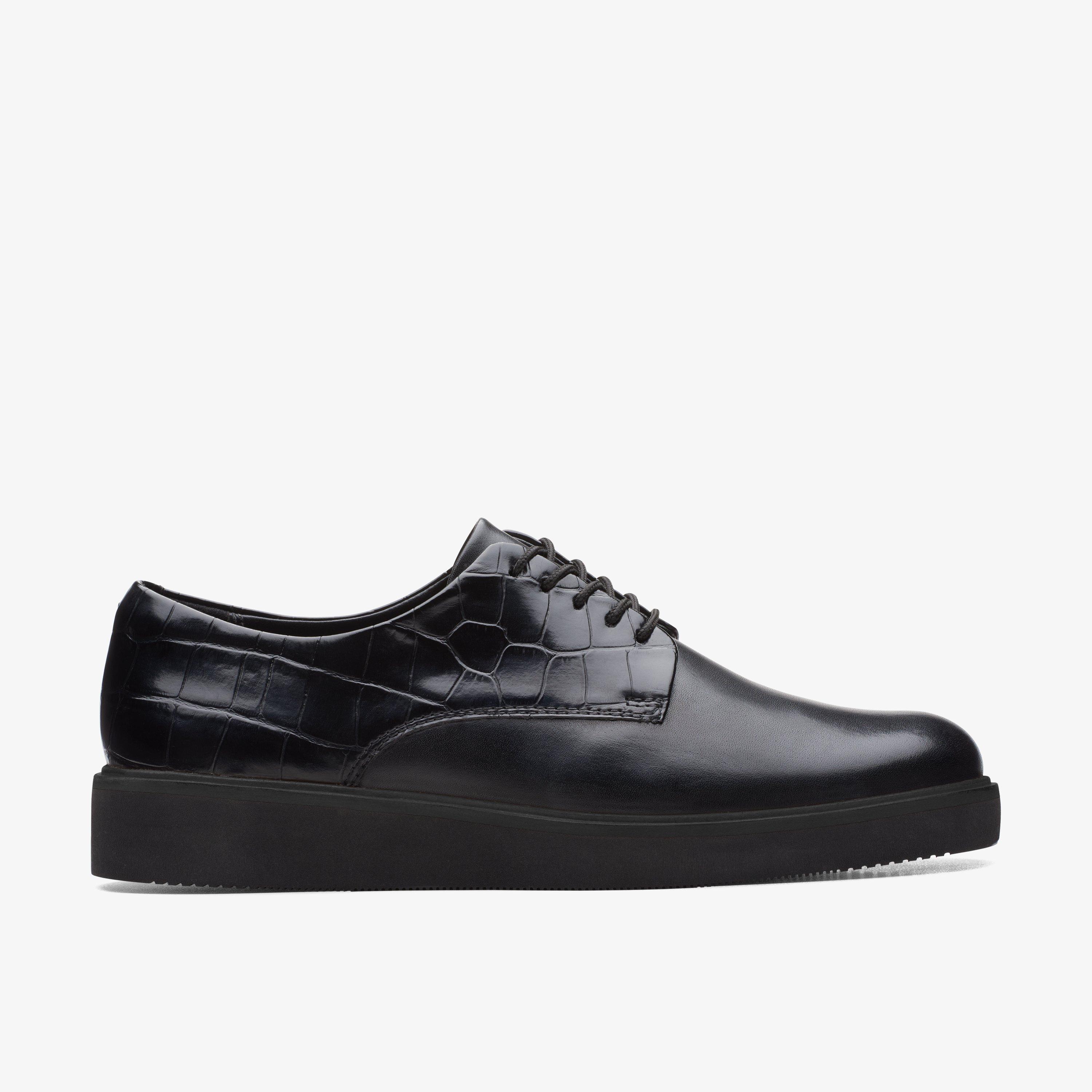 【新品未使用】Clarks Glickly Derby Womens Glickly Derby2 Black Leather Derby Shoes | Clarks