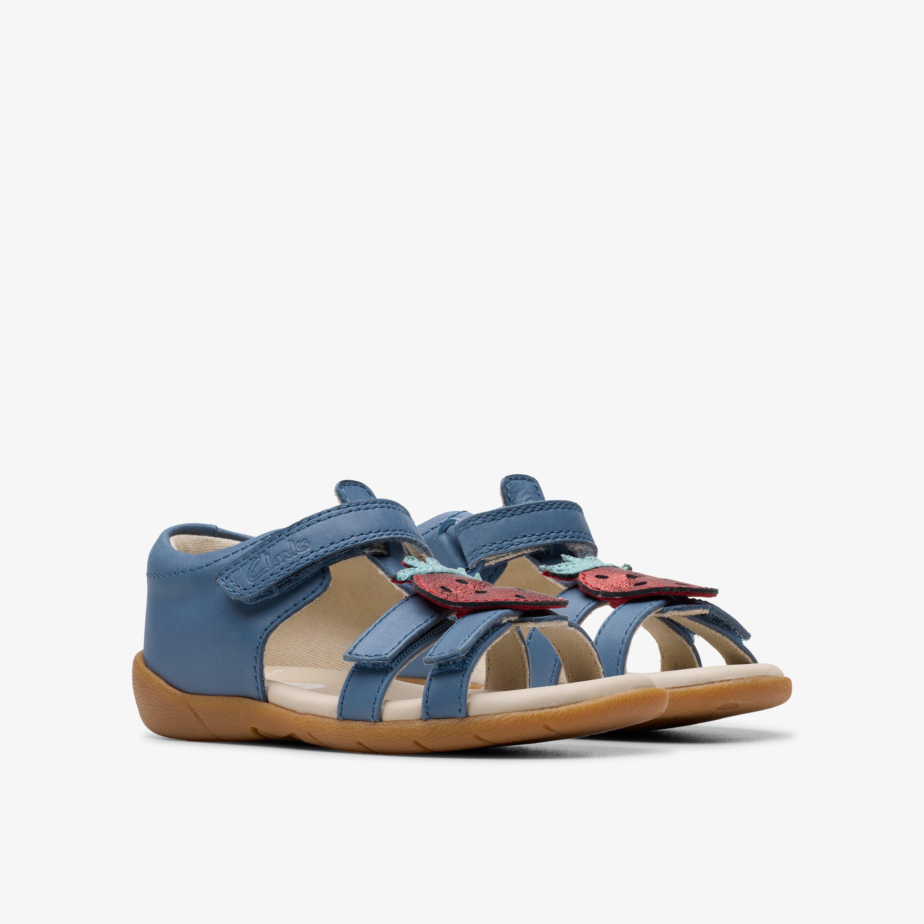 Zora Berry Toddler Blue Flat Sandals Riptape, view 6 of 8