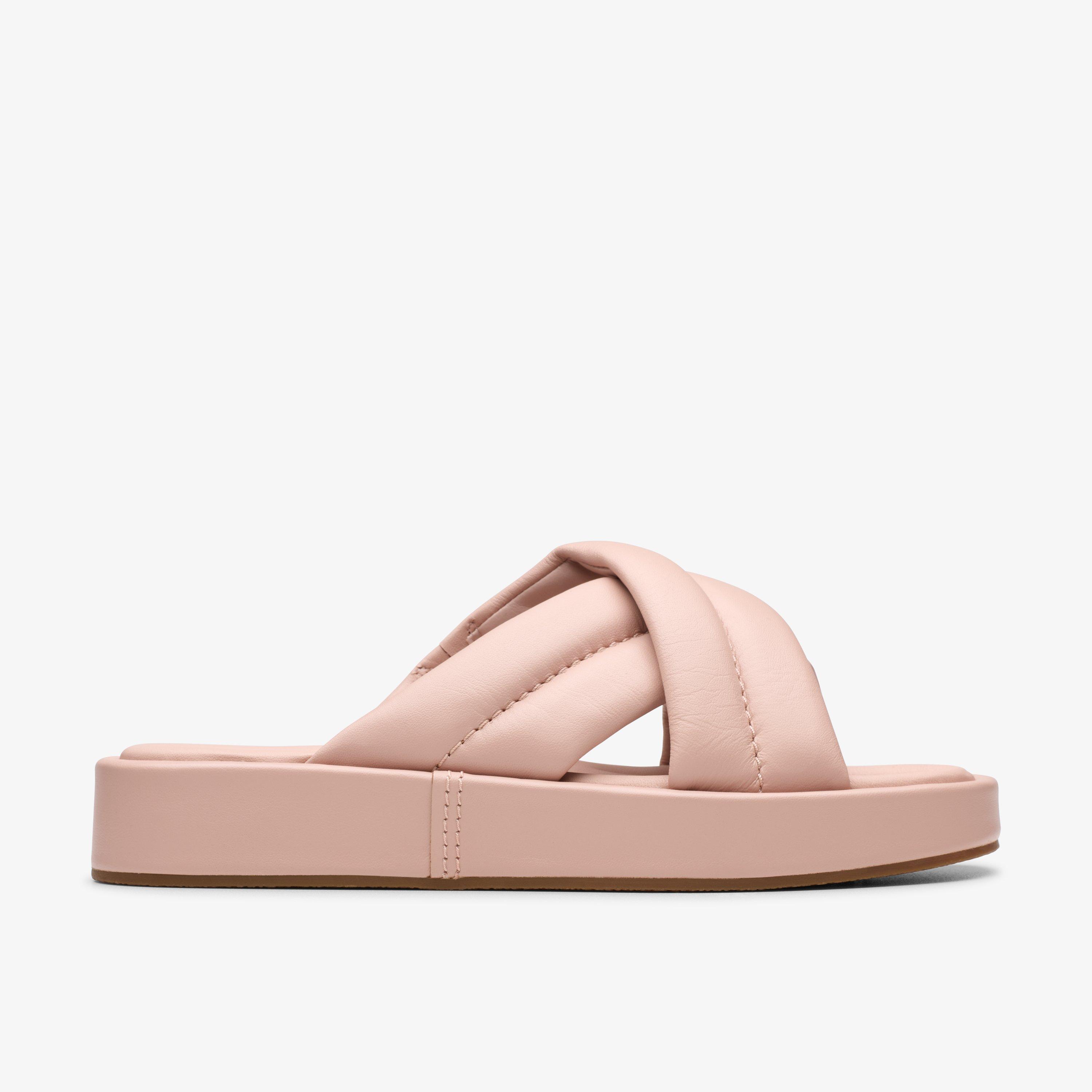 Alda Glide Light Pink Leather Flat Sandals Sliders Flatforms, view 1 of 6
