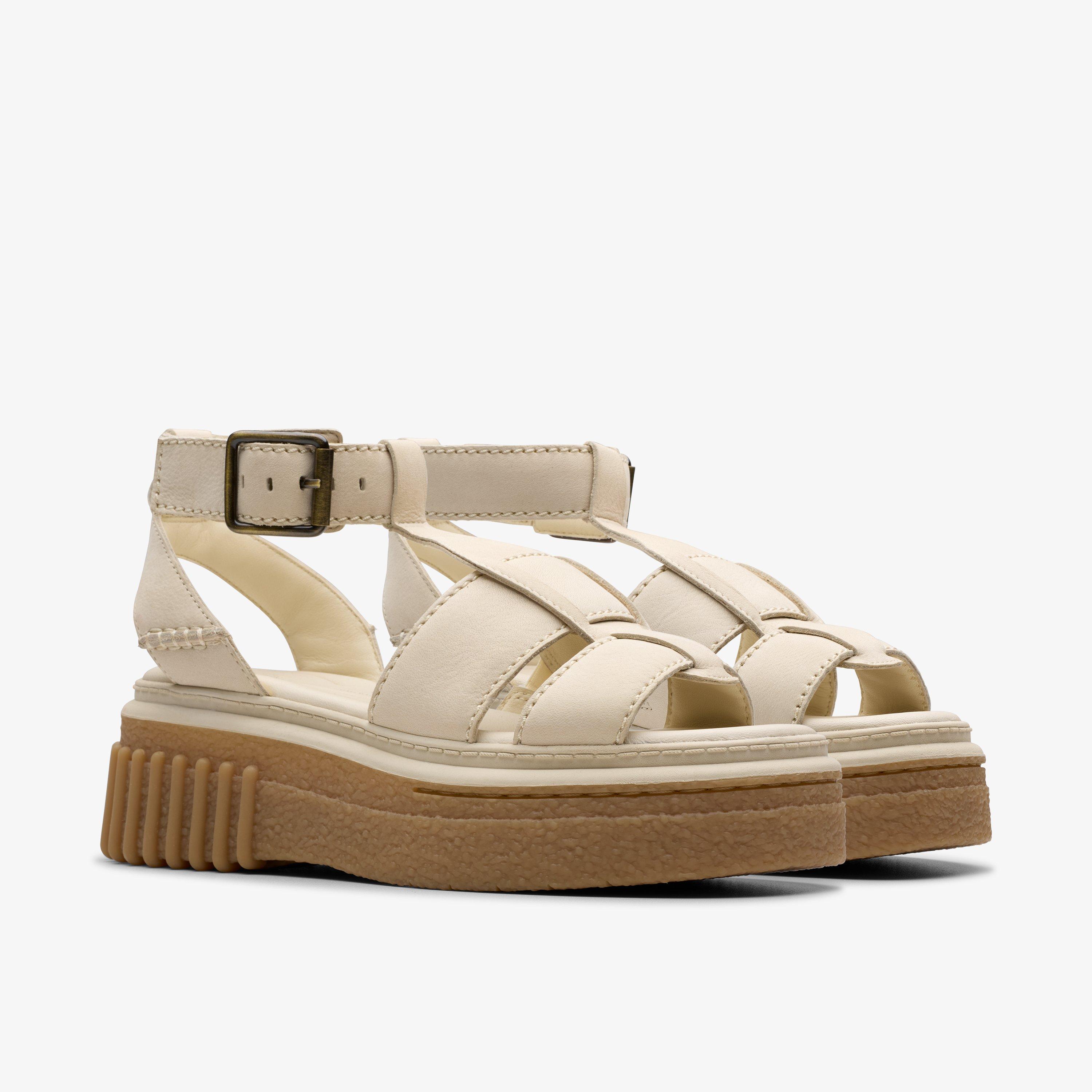 Evamar Sun Cream Leather Wedges T-Bar Sandals Wedge Sandals, view 4 of 6