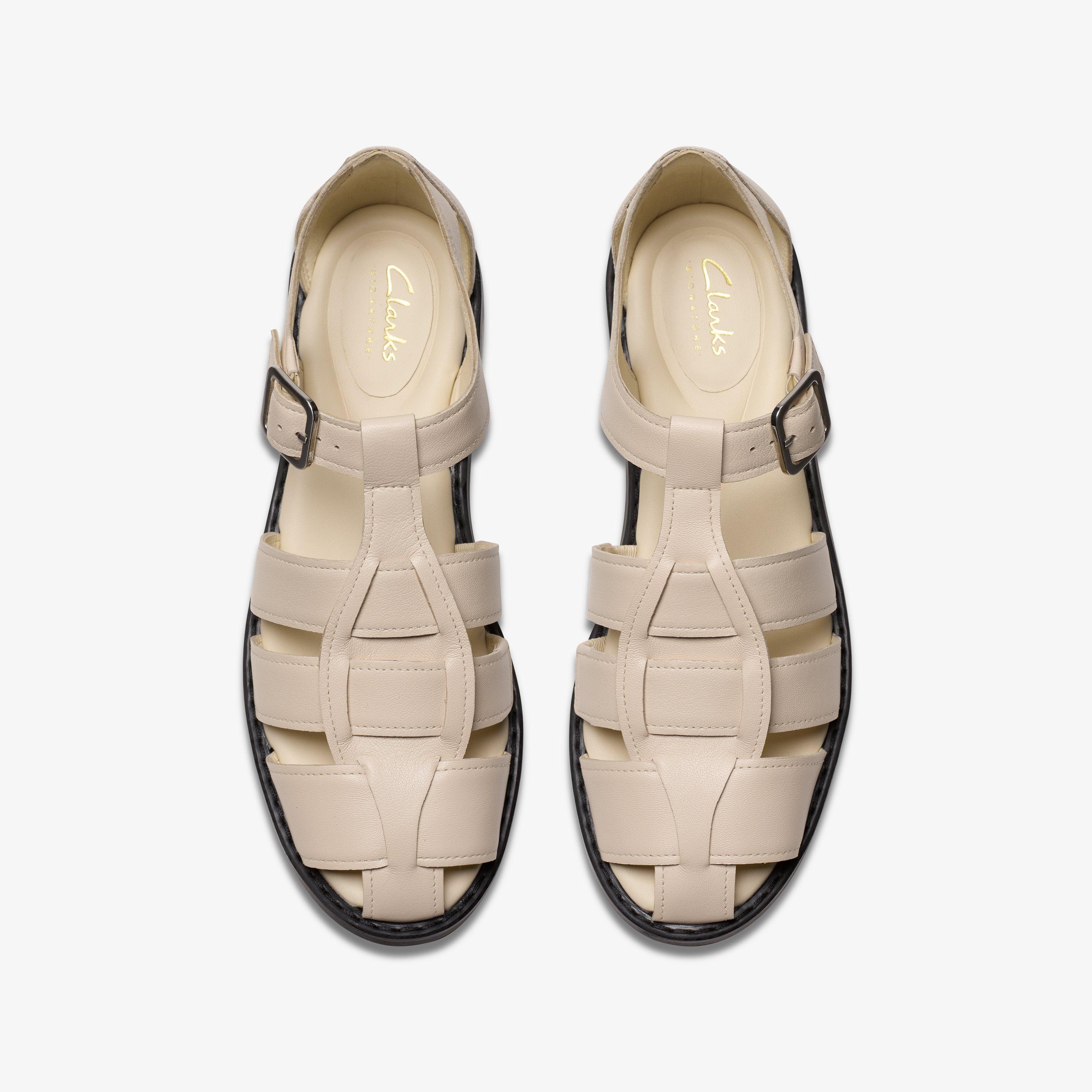 Hana Sun Off White Leather Flat Sandals Fisherman Sandals, view 6 of 6