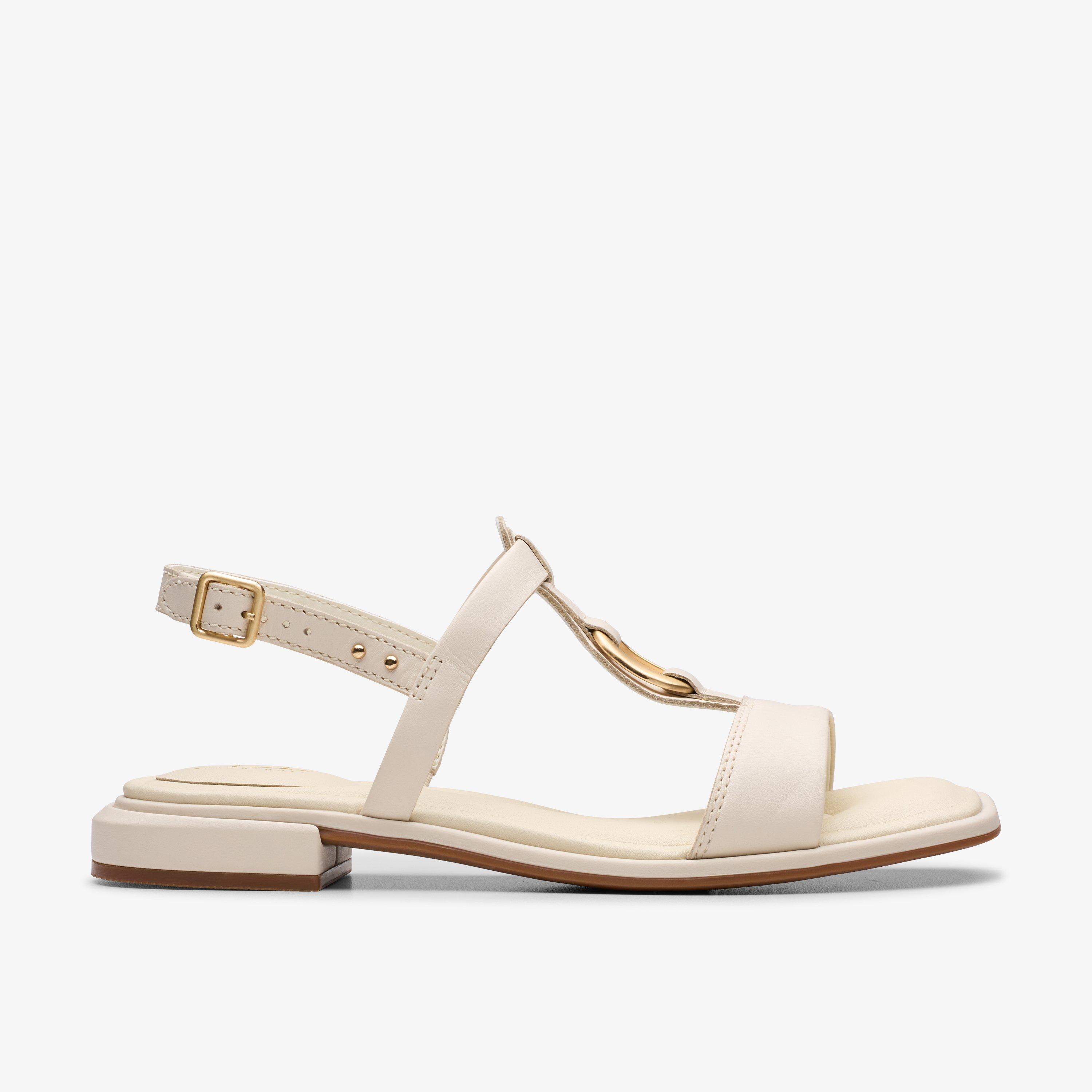 Ariany Sling Cream Leather Flat Sandals T-Bar Sandals Sling Back, view 1 of 6