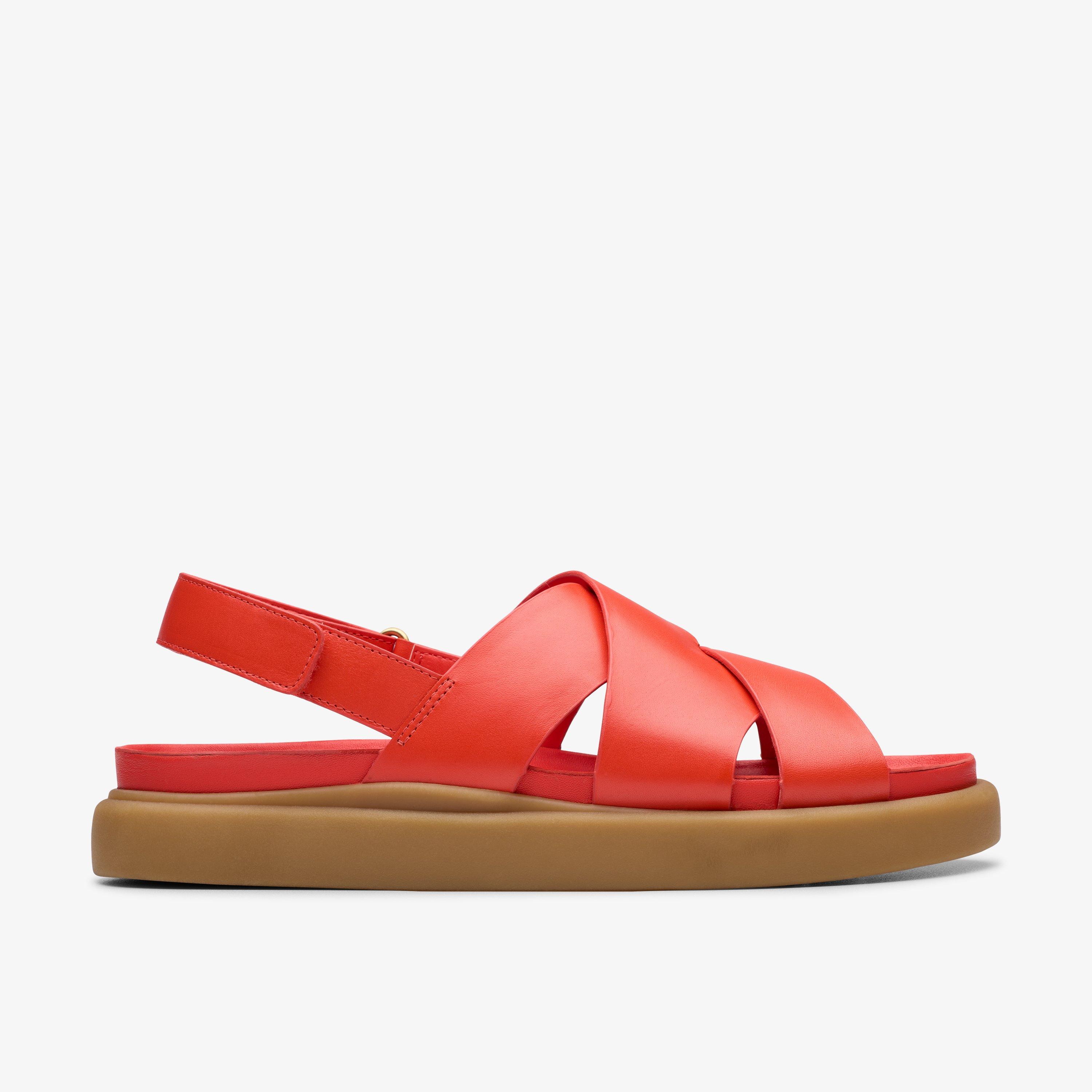 Aristella Sun Bright Red Leather Strappy Sandals, view 1 of 8