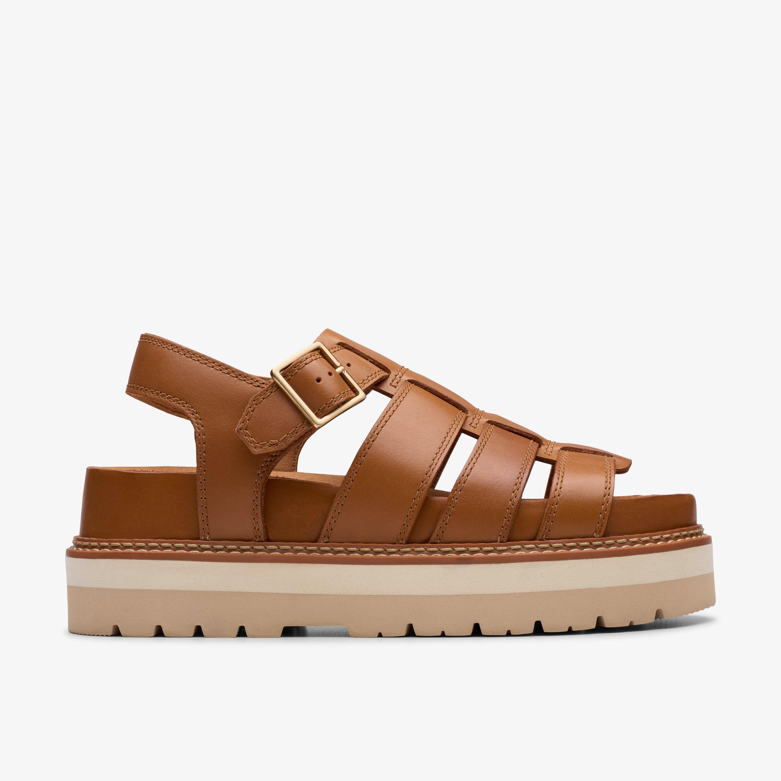 Orianna Twist Tan Leather Flat Sandals, view 1 of 6