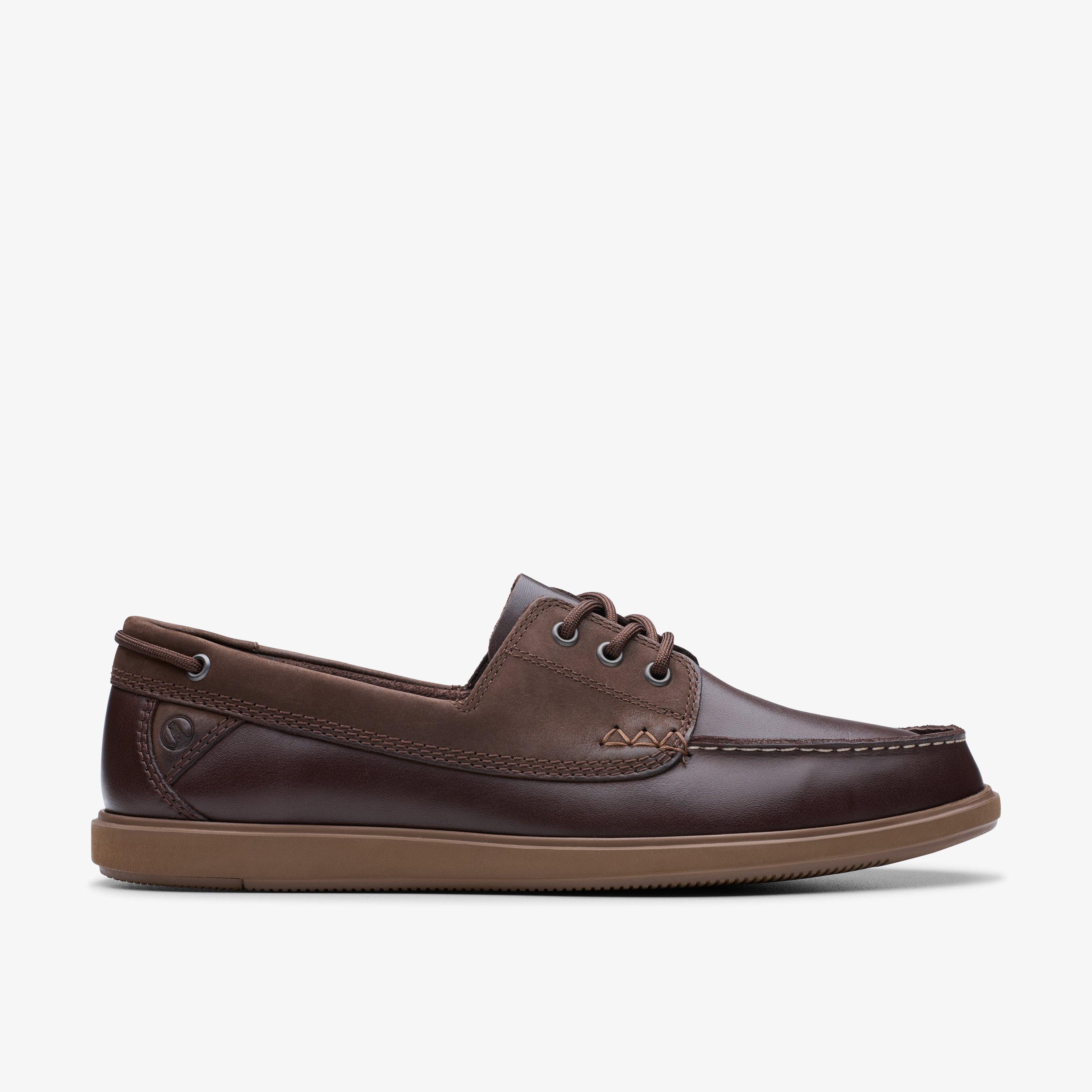 Mens Bratton Boat Dark Brown Leather Boat Shoes | Clarks