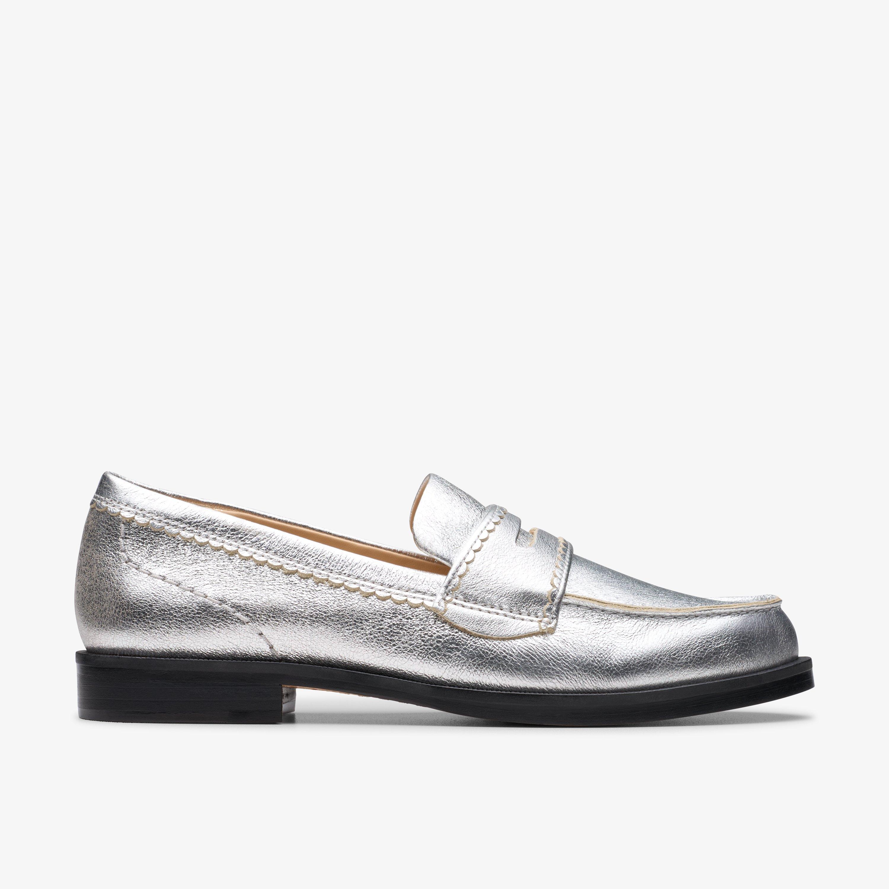 Straven Edge Silver Leather Loafers Slip Ons, view 1 of 6