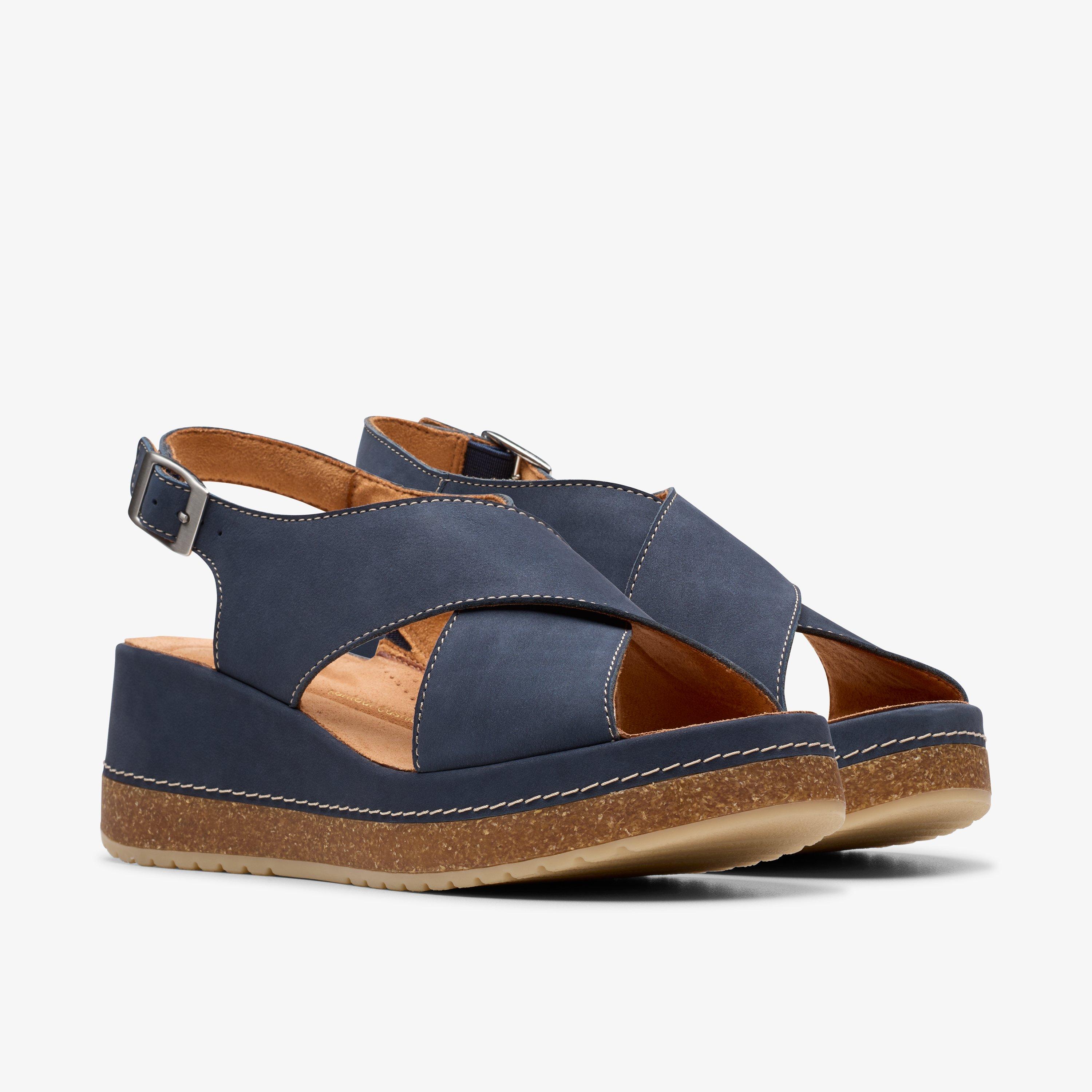 Sandali Con Zeppa Clarks Kassanda Step Per Donna - Tomaia In Nubuck Blu - Fodera In Pelle E Plantare Cushion Soft - Taglia 39 EU