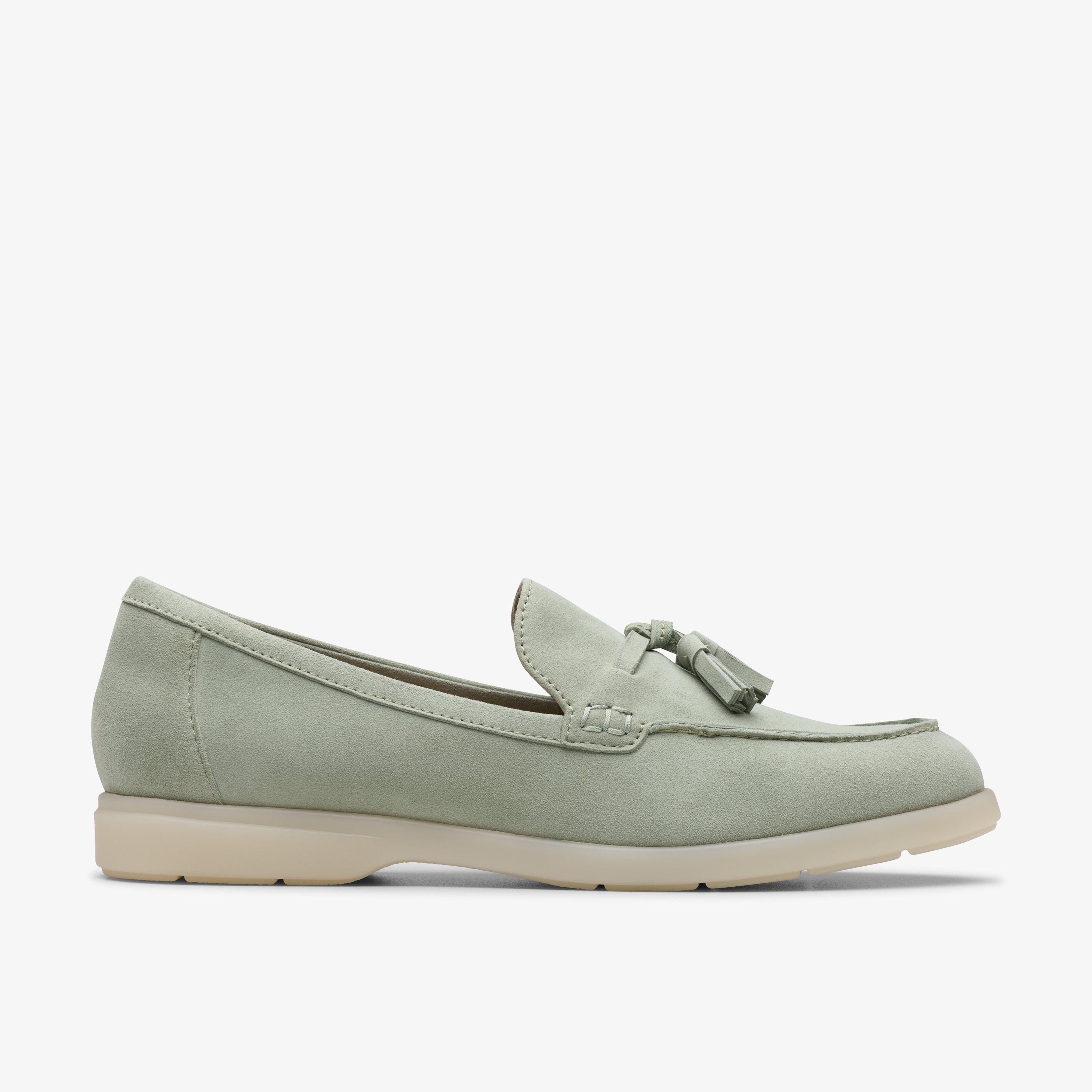 Narini Edge Light Green Suede Loafers Slip Ons, view 1 of 9