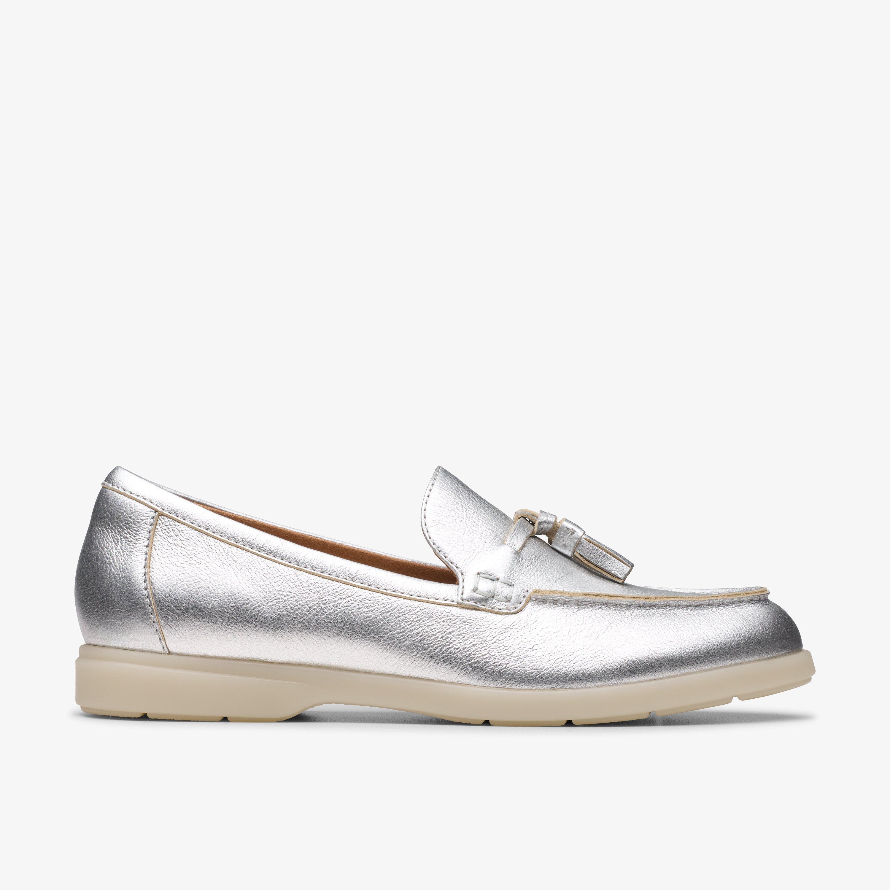 Narini Edge Silver Leather Loafers Slip Ons, view 1 of 6