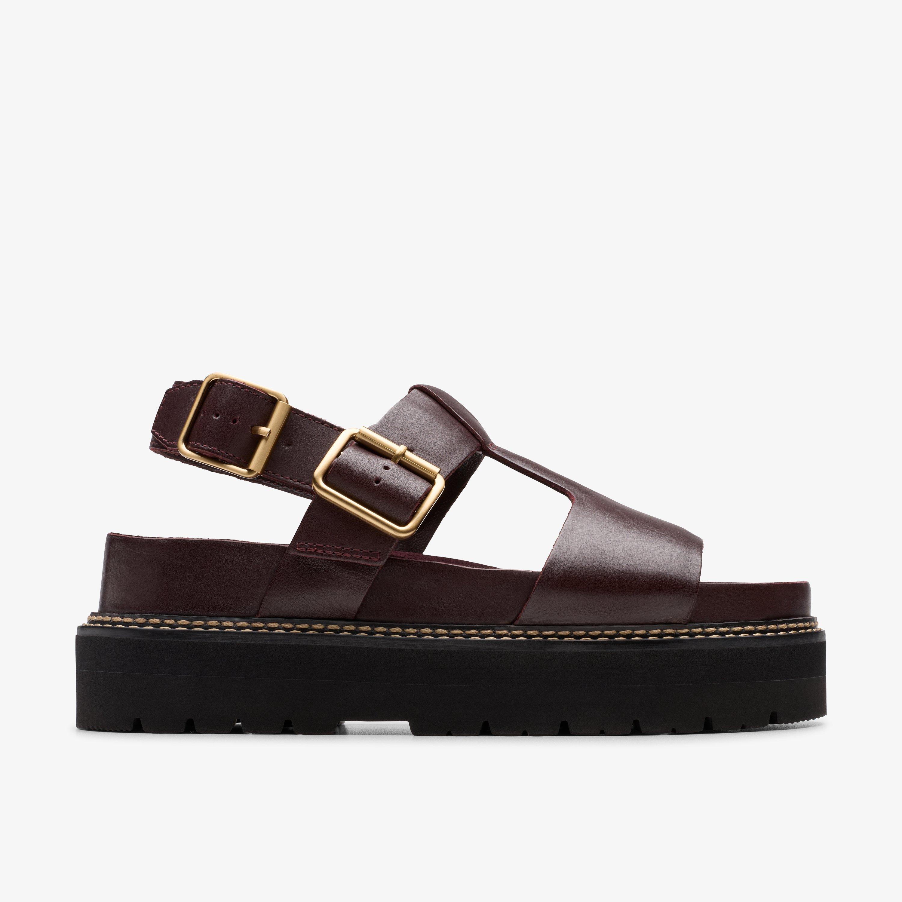 Orianna Sky Wine Leather Flat Sandals, view 1 of 6