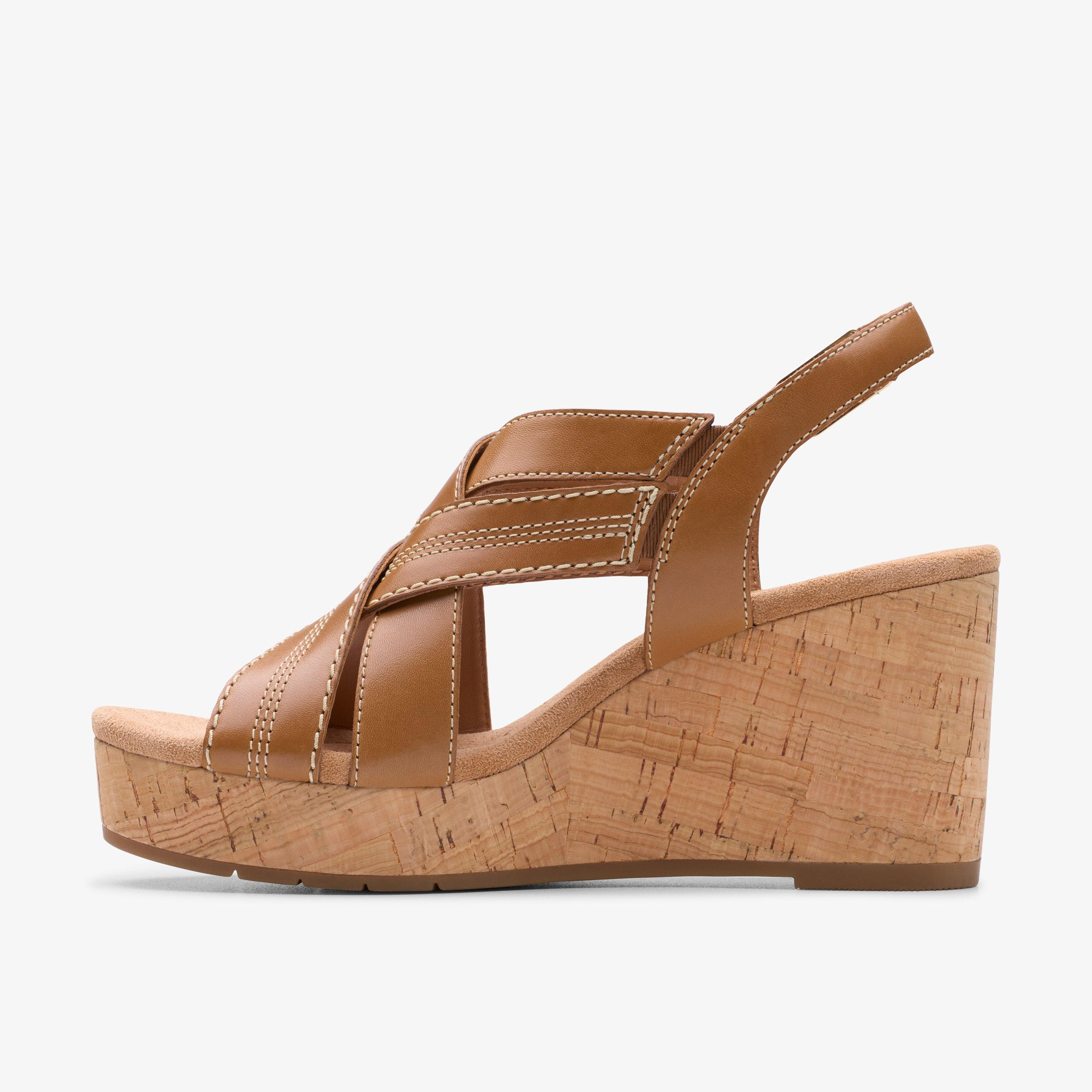 Womens Sabina Sling Tan Leather Wedges, Two Part Sandals, Wedge