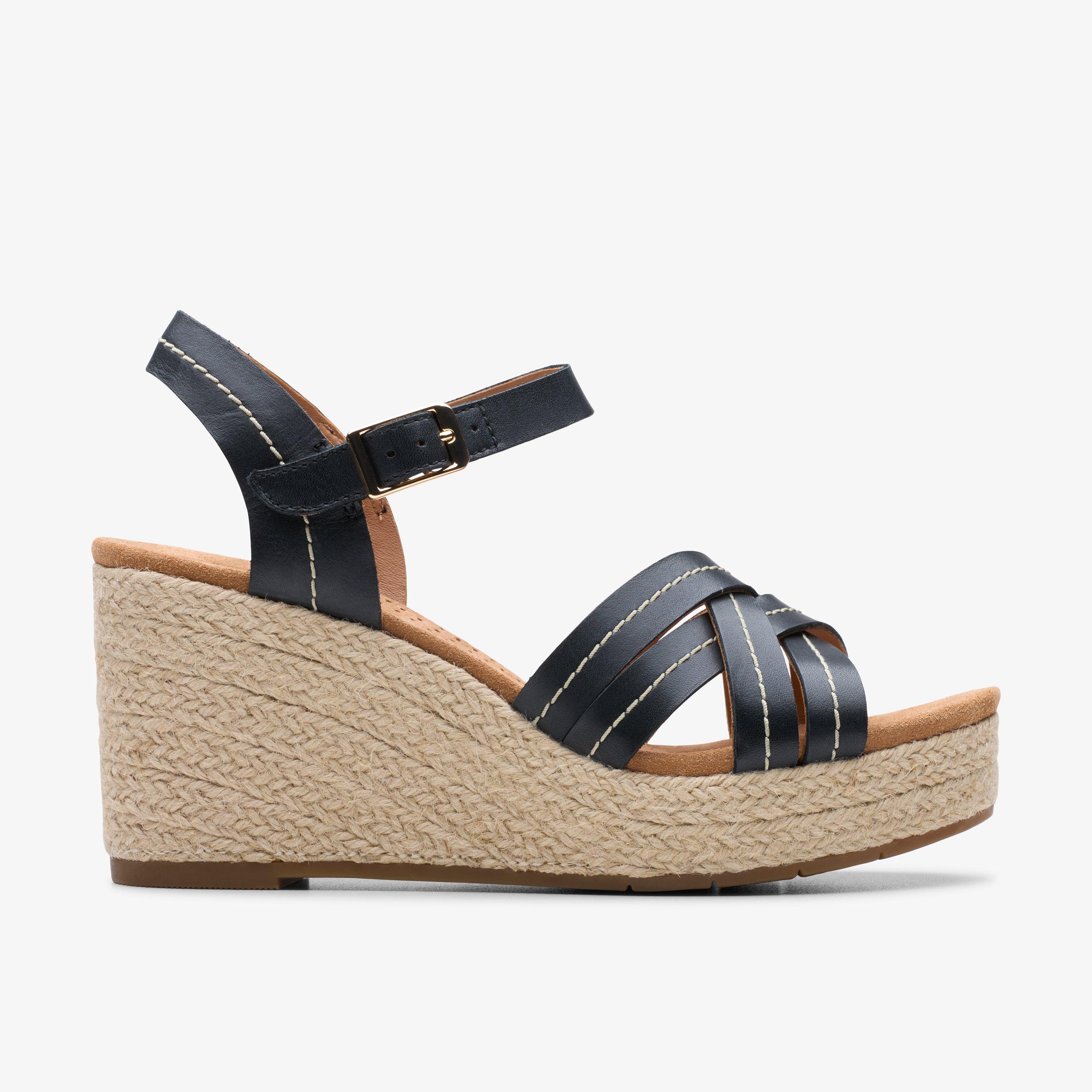 Women's Sabina Strap Black Leather Wedges | Clarks