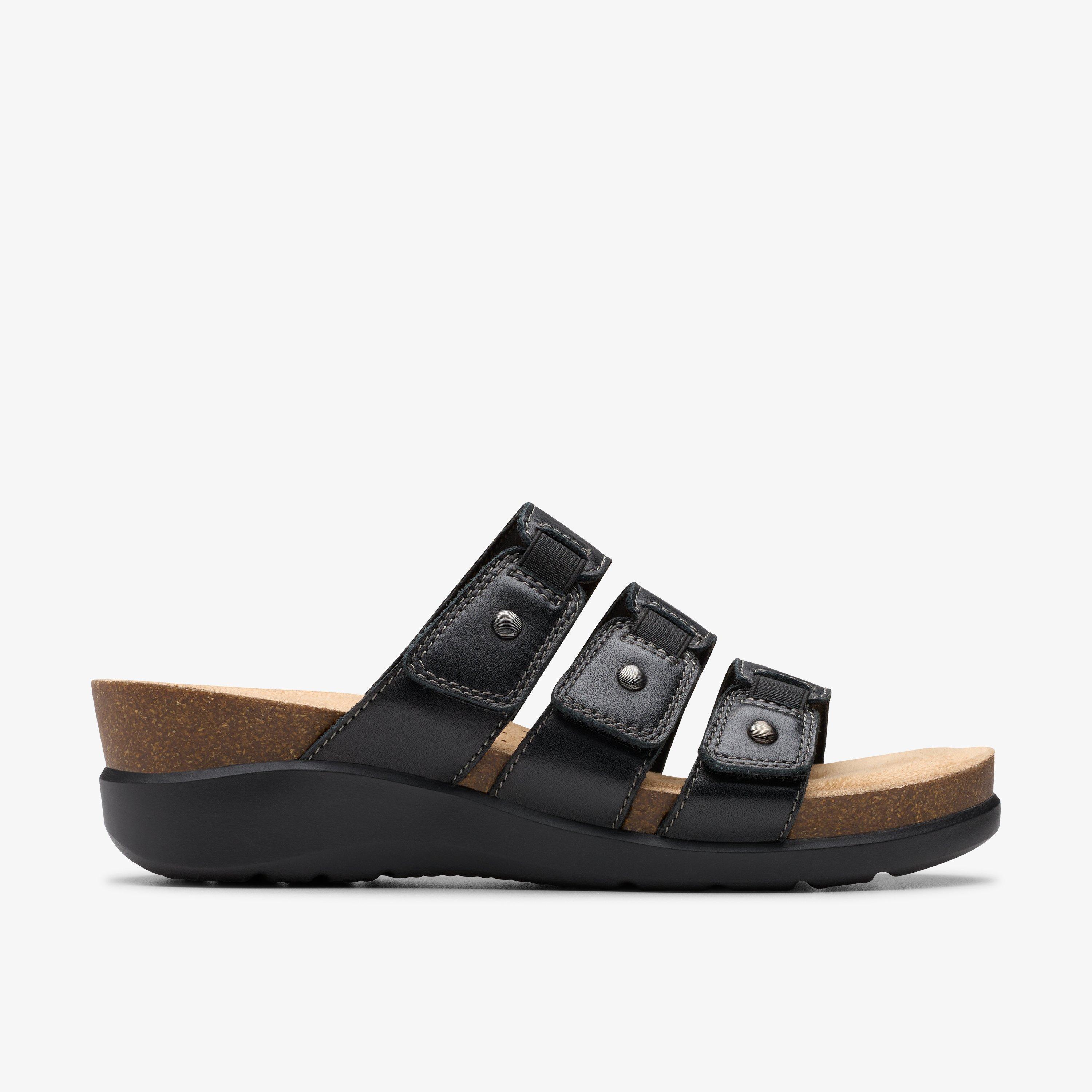 Calenne Lily Black Leather Wedge Sandals, view 1 of 6