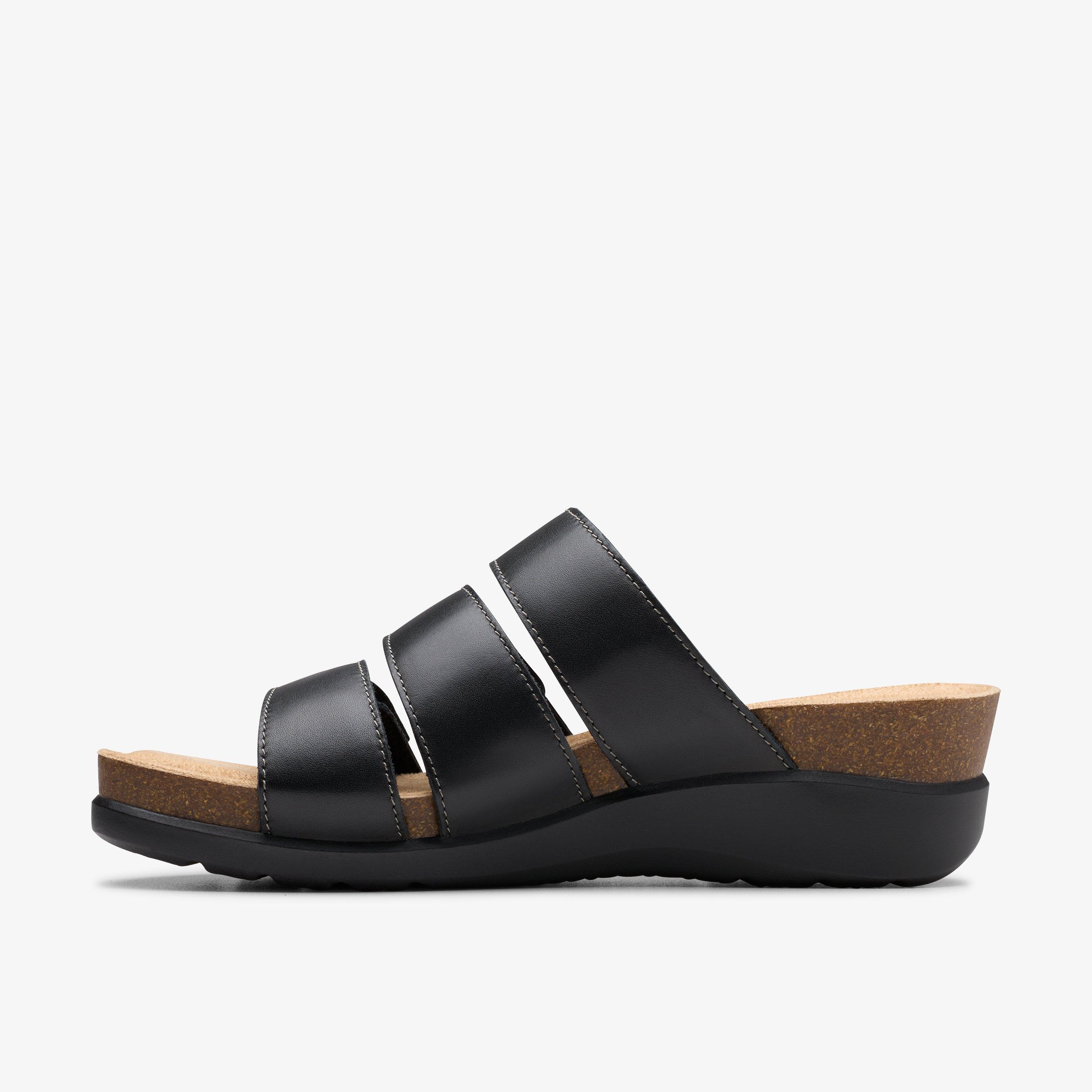 Calenne Lily Black Leather Wedges Slip Ons, view 2 of 6