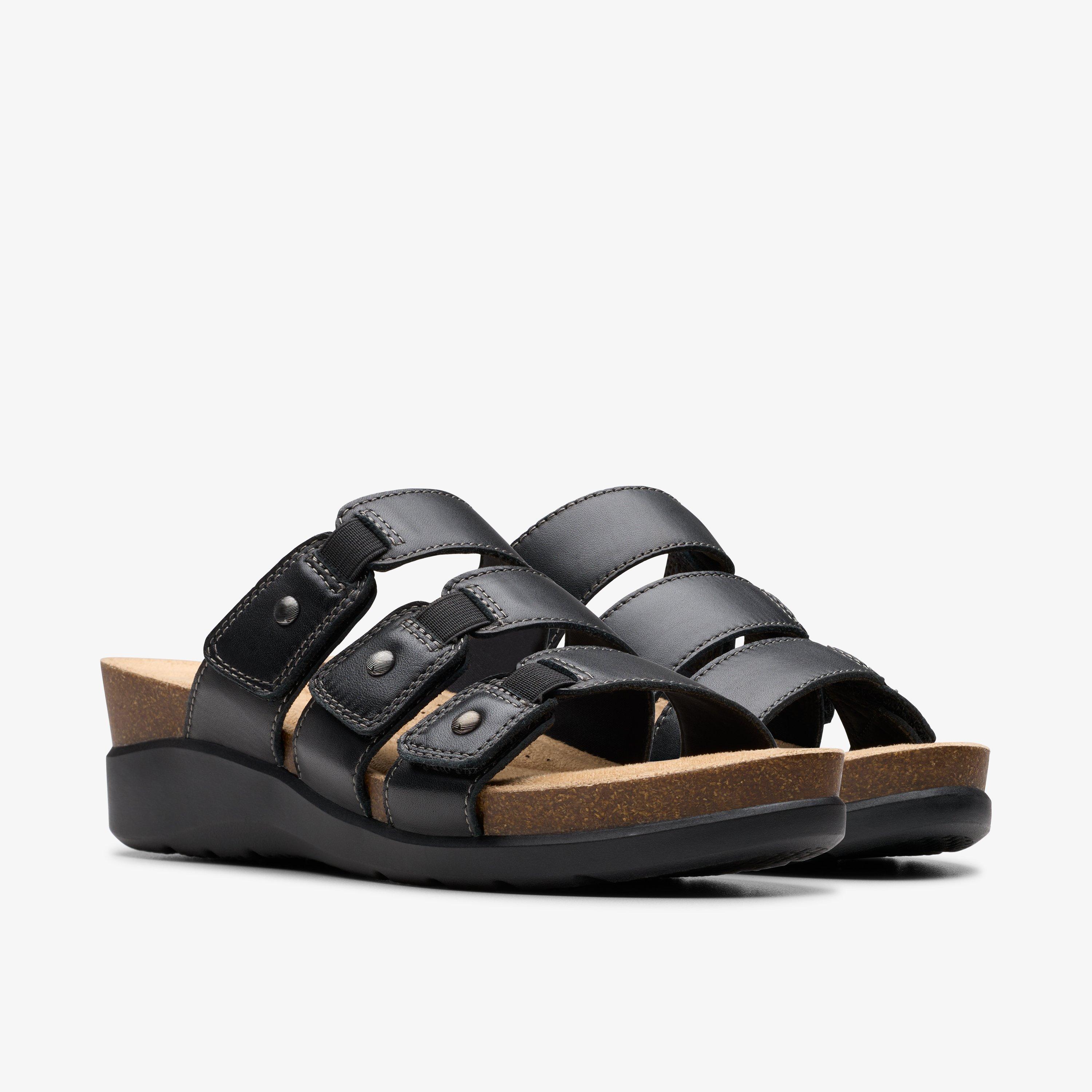 Calenne Lily Black Leather Wedges Slip Ons, view 4 of 6