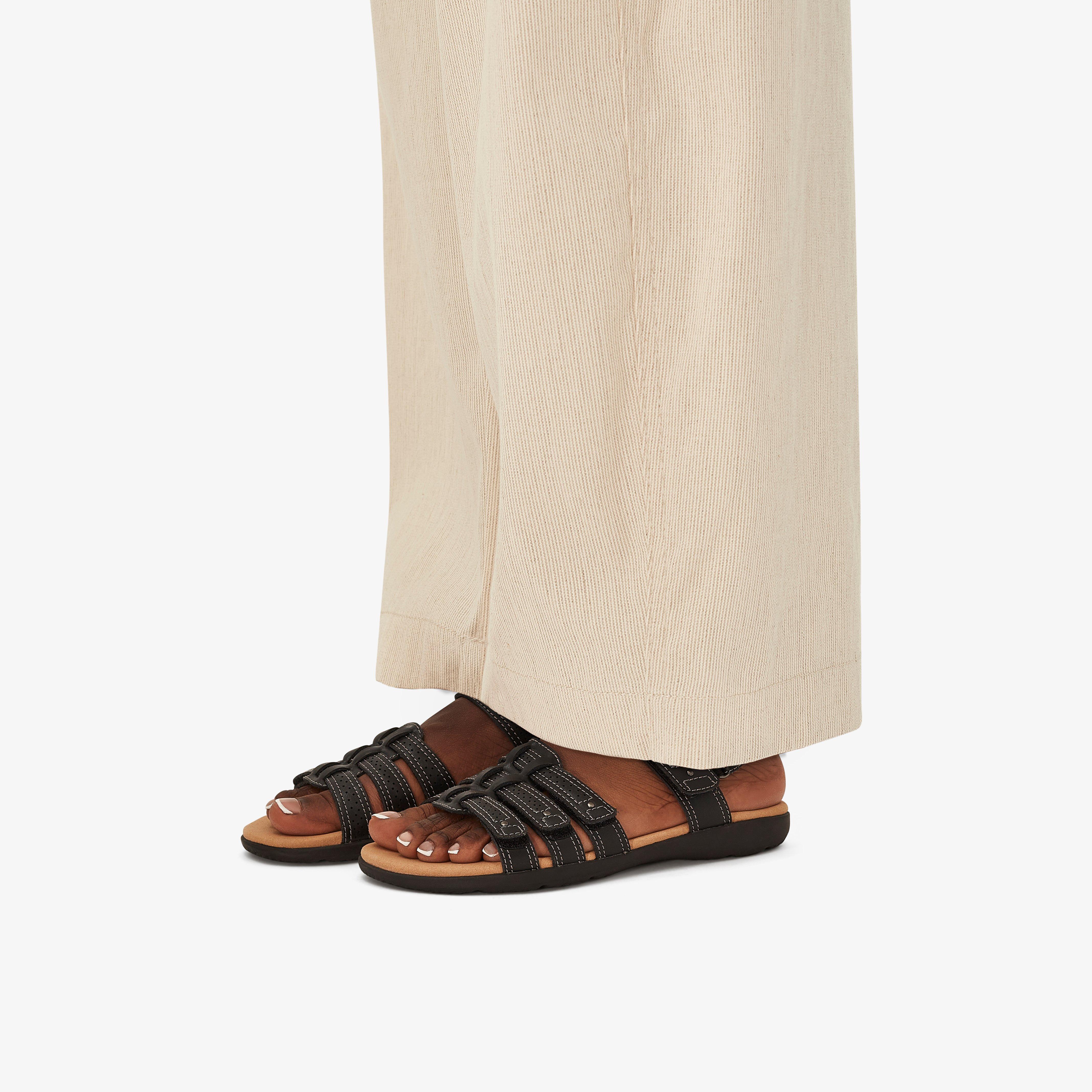 Elizabelle Kay Black Leather Flat Sandals, view 2 of 8