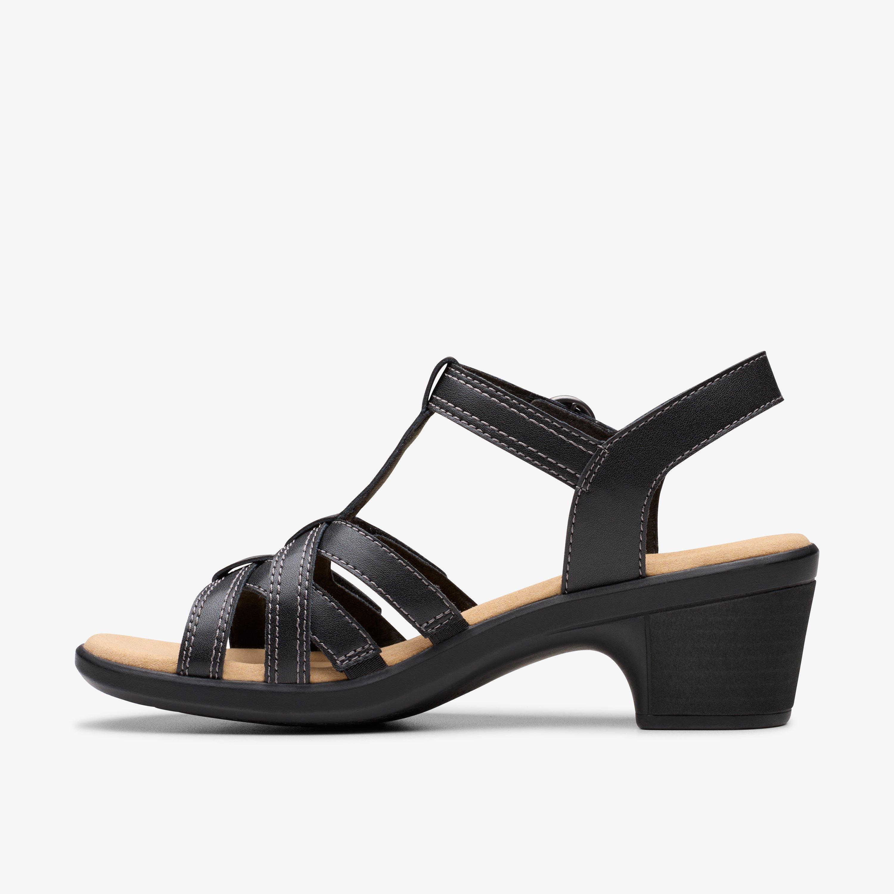 Clarks black sandals heels discount
