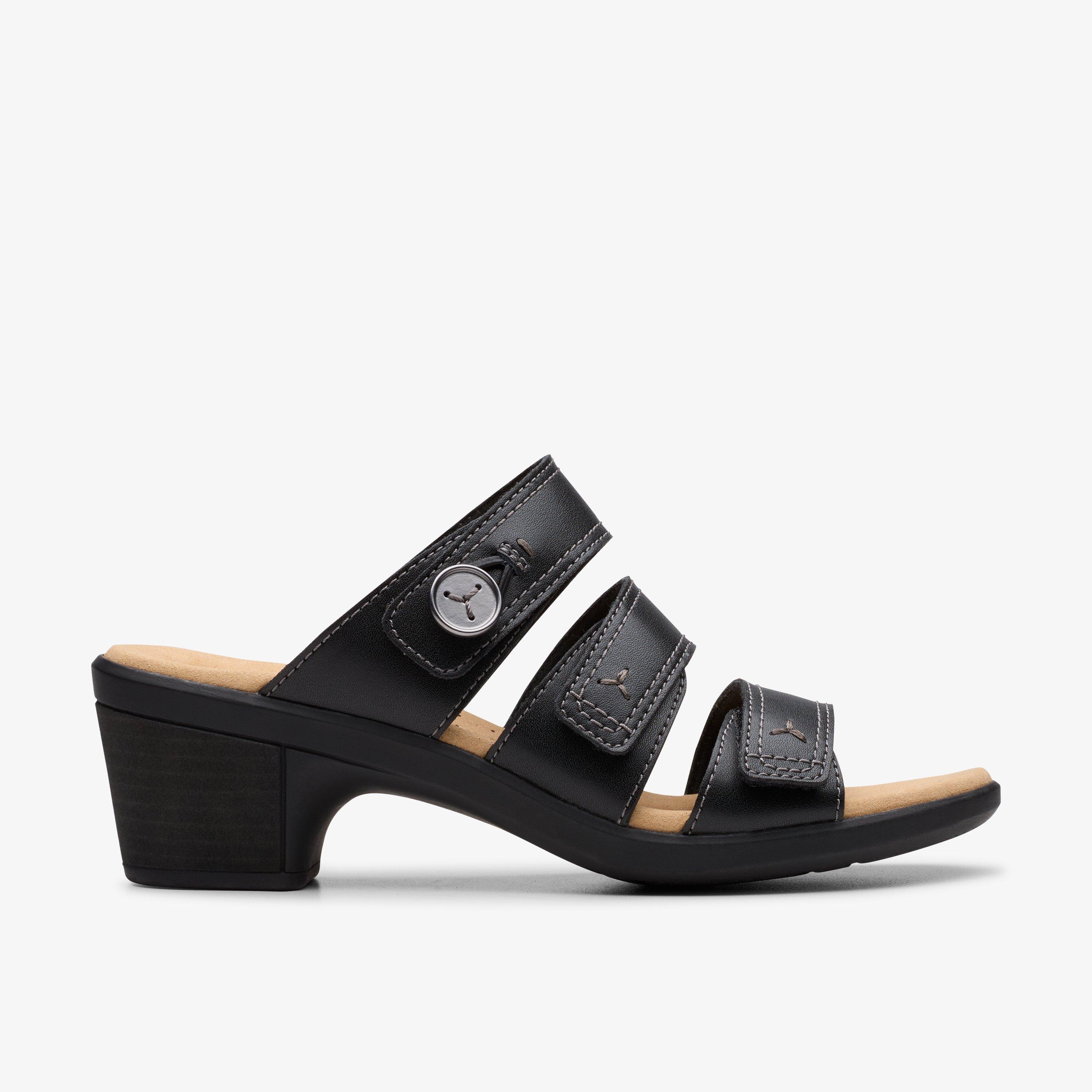 Women's Emily 2 Adella Black Leather Heeled Sandals | Clarks