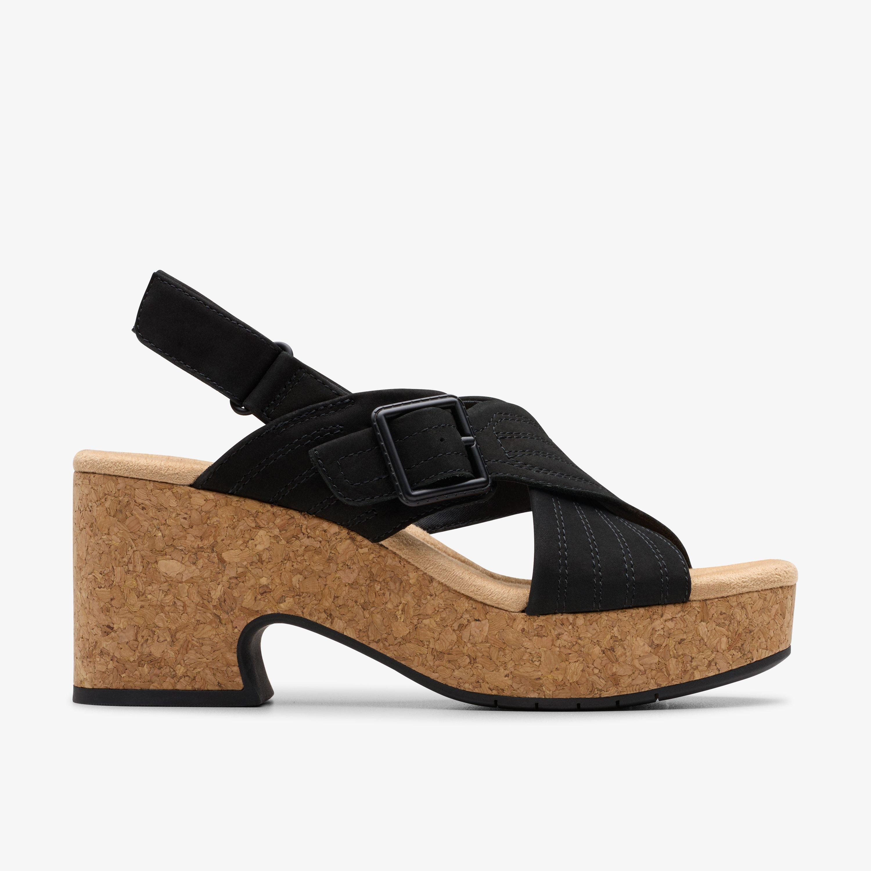 Nerisa West Black Nubuck Wedge Sandals, view 1 of 6