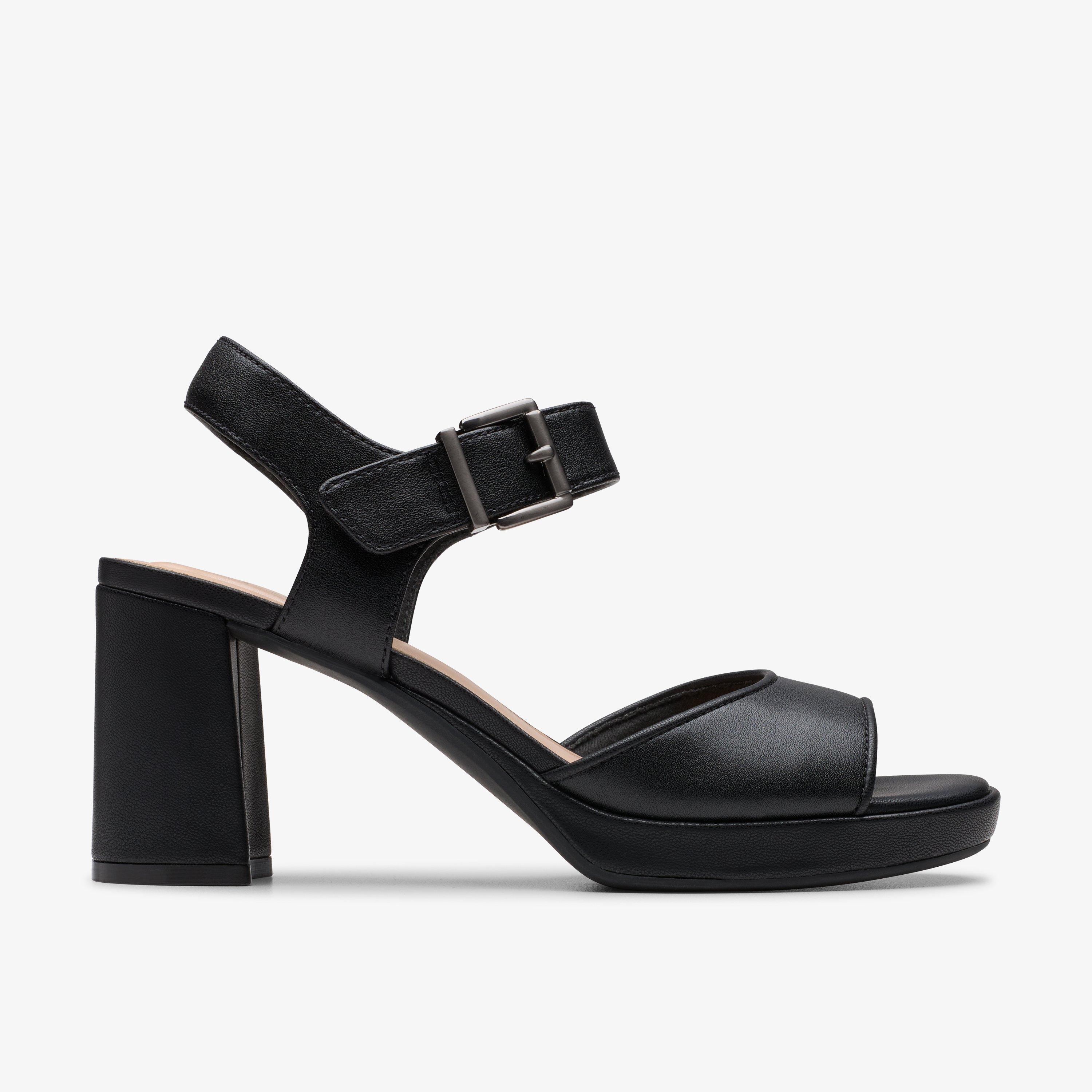 CLARKS アンバーリン・フェイ ブラックレザー Women's AmbyrLyn Faye Black Heeled Sandals | Clarks