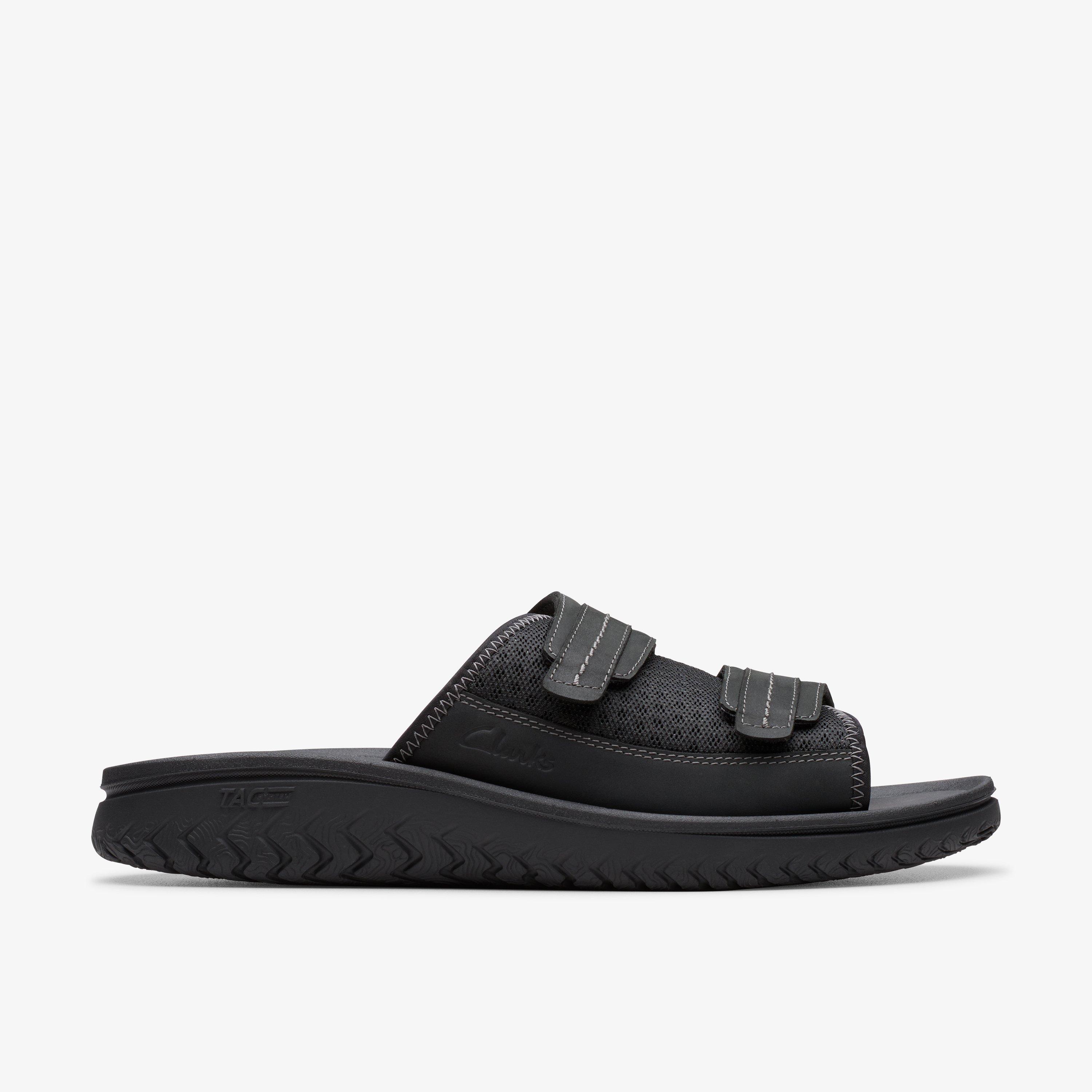 Mens Wesley Easy Black Combination Slide Sandals | Clarks