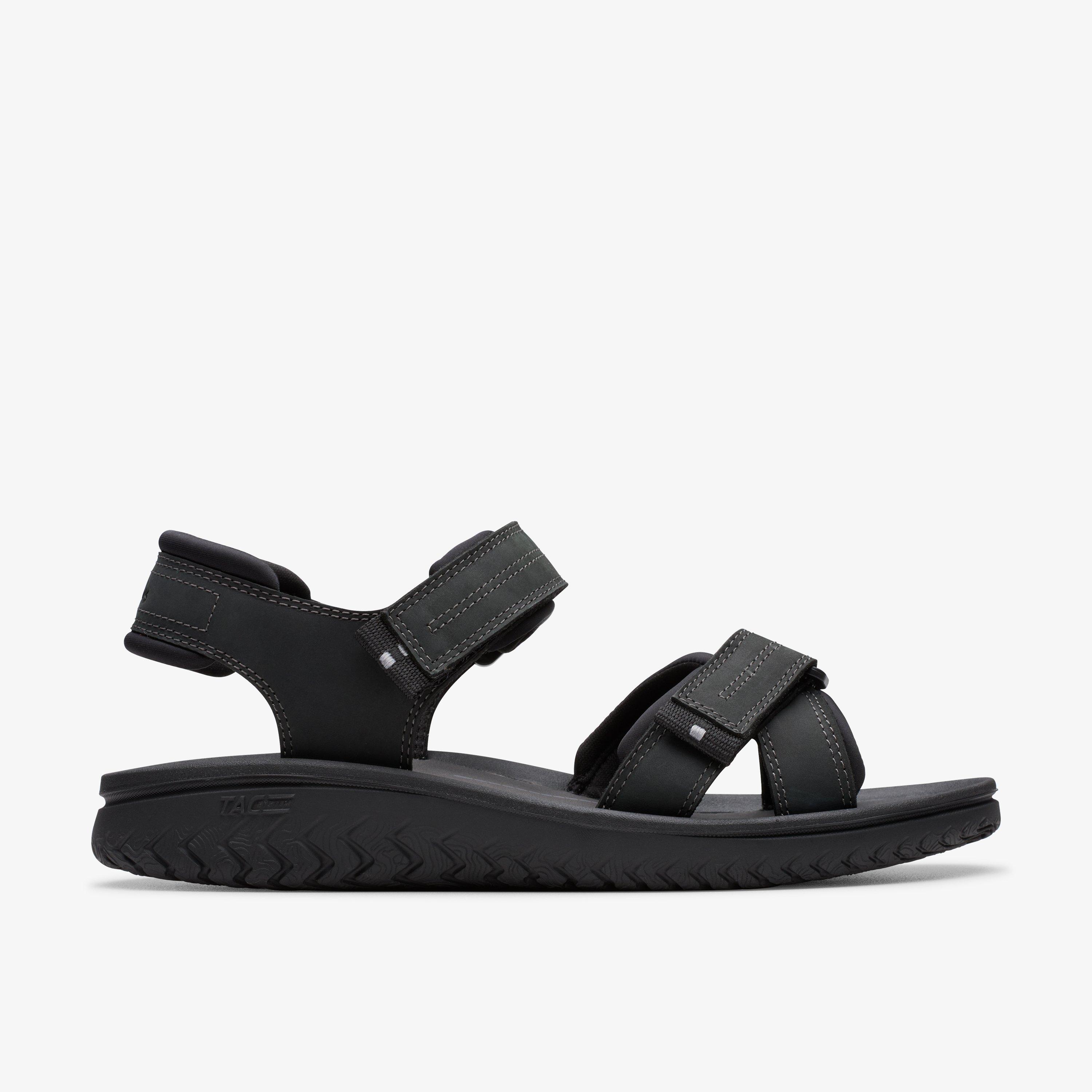 Wesley Shore Black Leather Flat Sandals Walking, view 1 of 8