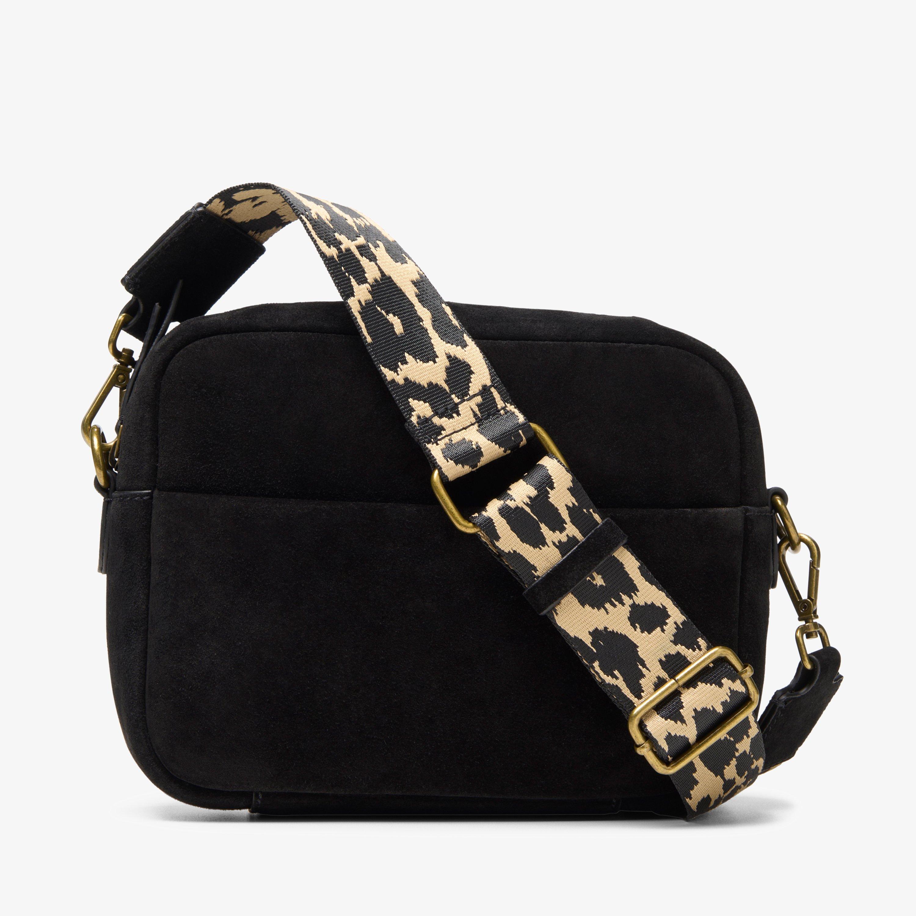 Kierra Strap Black Suede Cross Body Bag, view 1 of 4