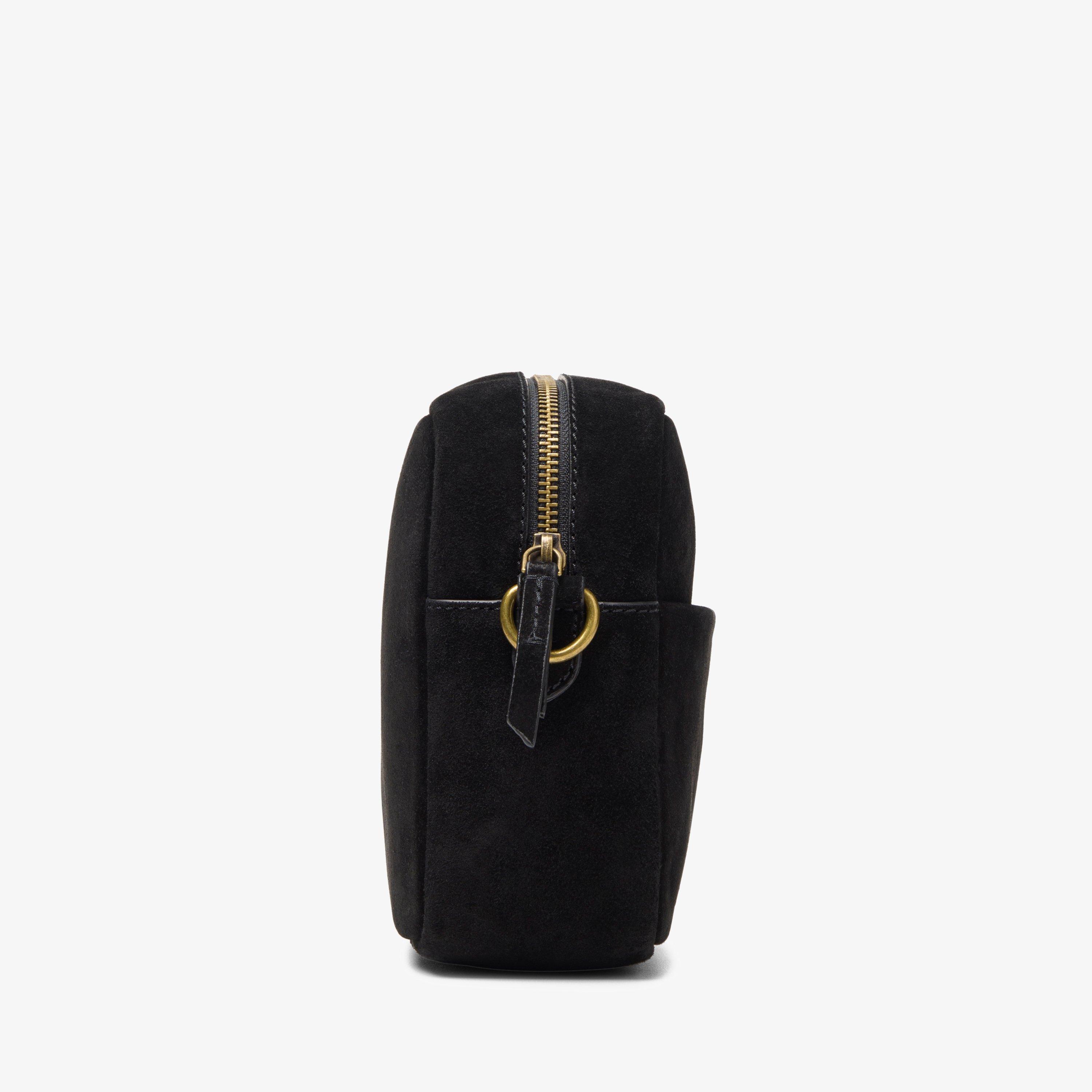 Kierra Strap Black Suede Cross Body Bag, view 3 of 4