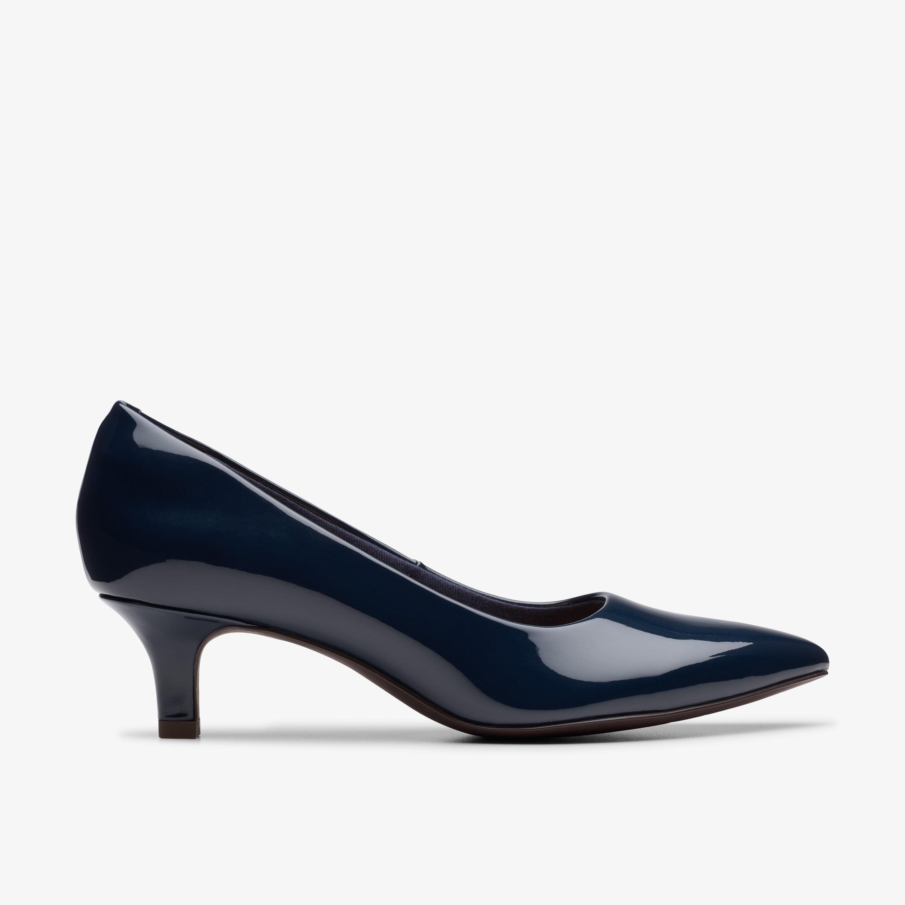 Shondrah Jade Navy Patent Heels Court Shoes, view 1 of 6