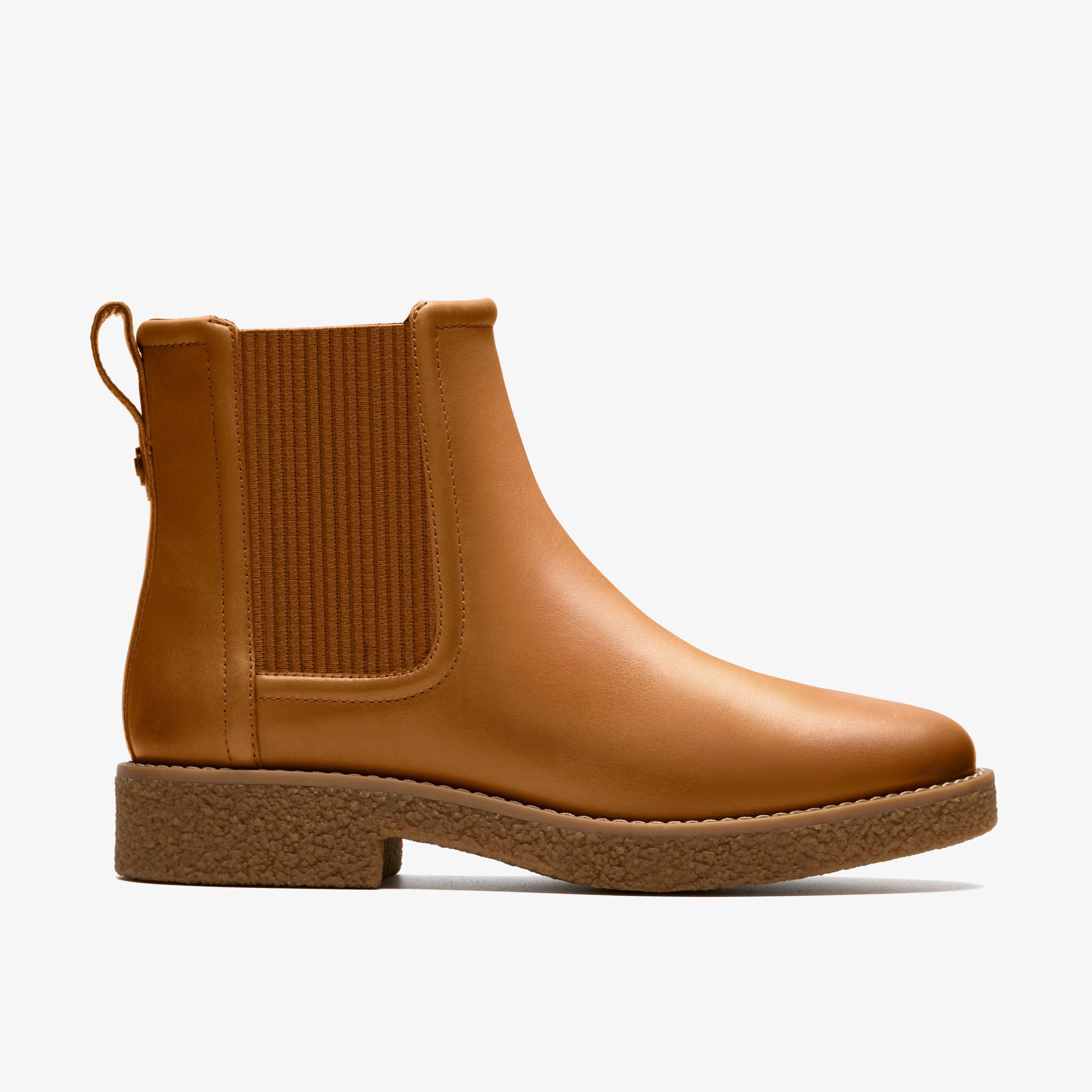 Clarks Charlten Rae Stivaletti Donna – Pelle Grassa Marrone Chiaro – Tacco 45mm – Suola TR Flessibile – Taglia 39.5 EU