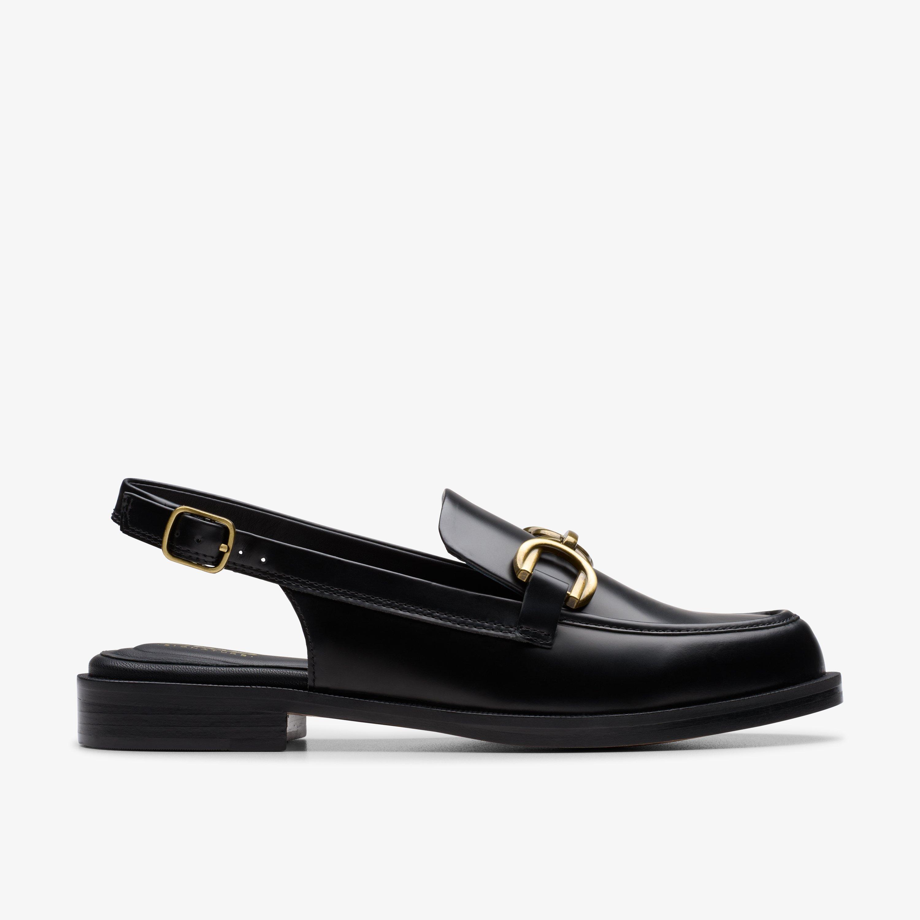 Straven Sling Schwarzes Leder Loafer Slingback-Schuhe, view 1 of 6