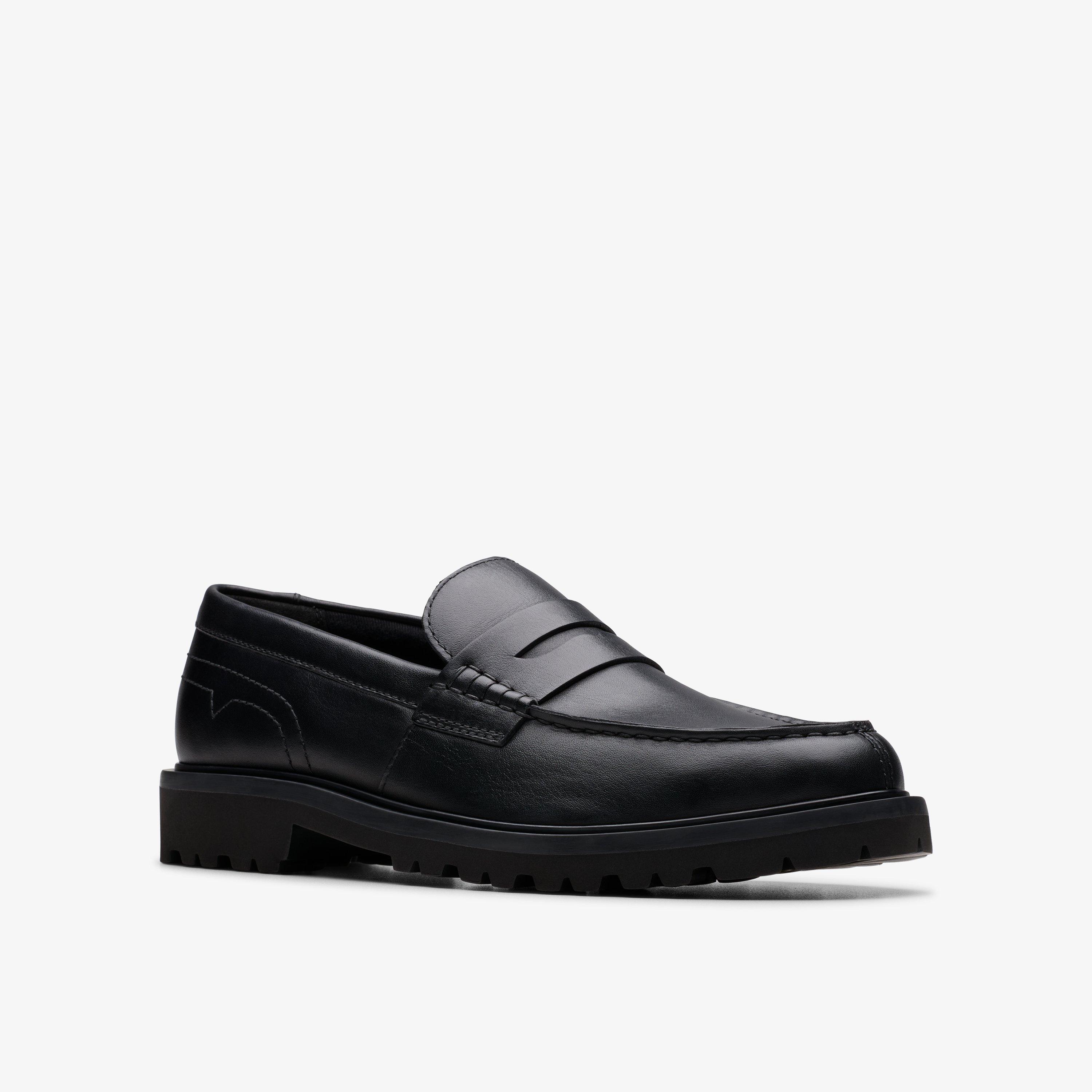 Mens Berwick Lo Black Leather Slip Ons | Clarks
