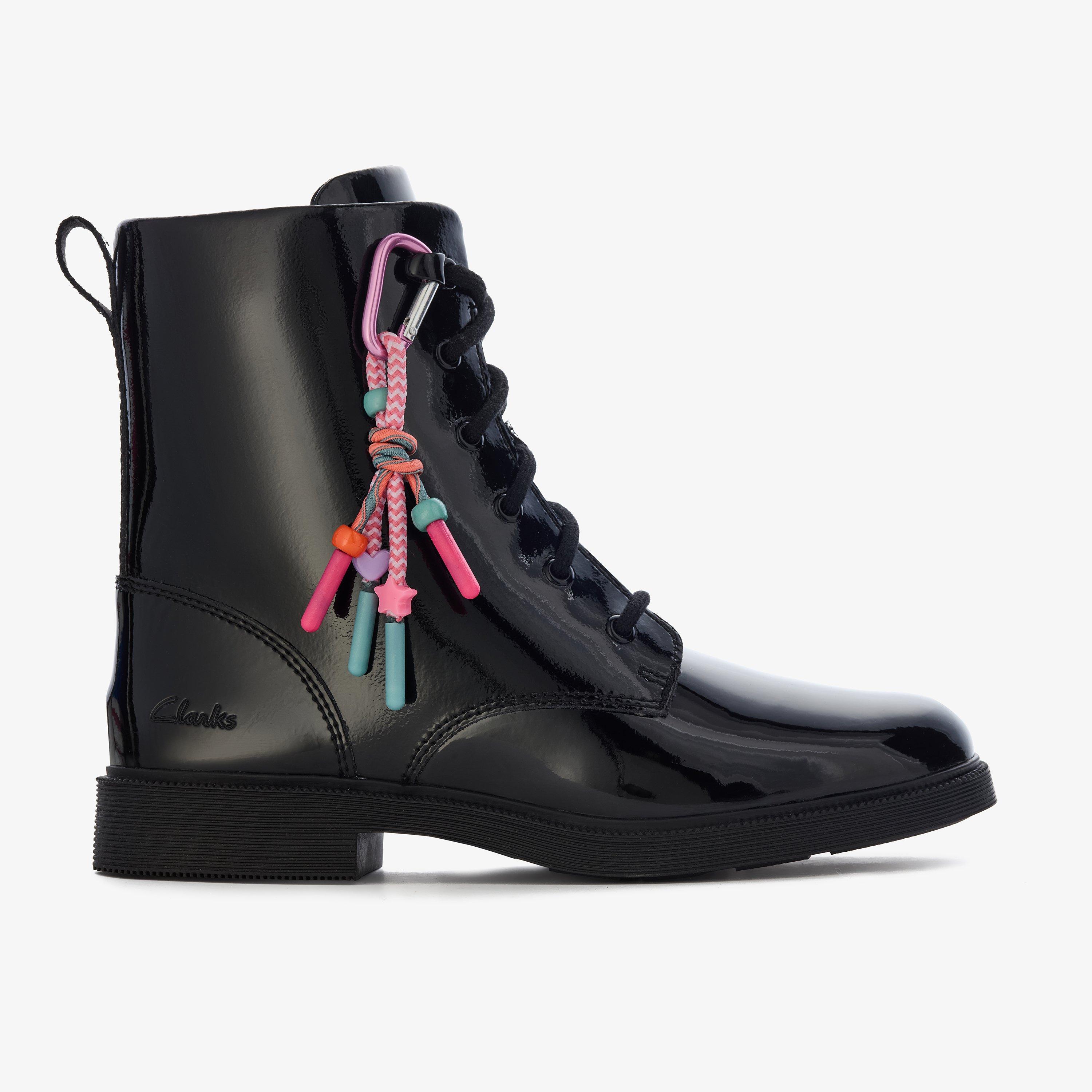 Oaklyn Charm Older Black Patent Ankle Boots School Shoes, view 1 of 6