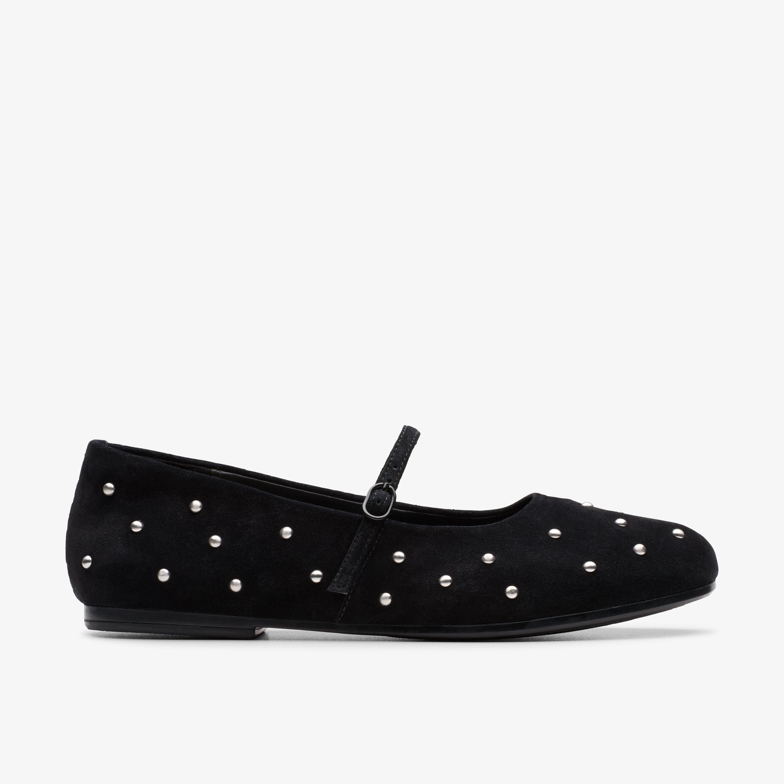 Livia Stud Black Suede Mary Jane Ballet Pump, view 1 of 6