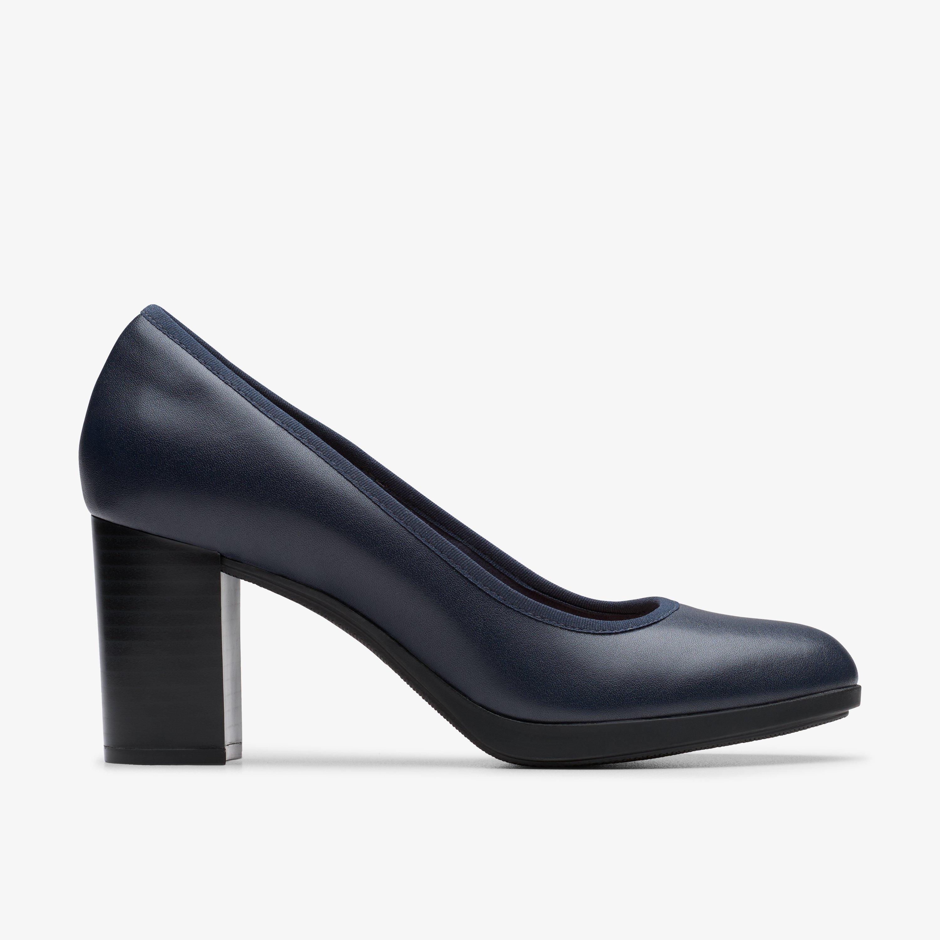 Bayla Carly Navy Leather Heels Court Shoes, view 1 of 6