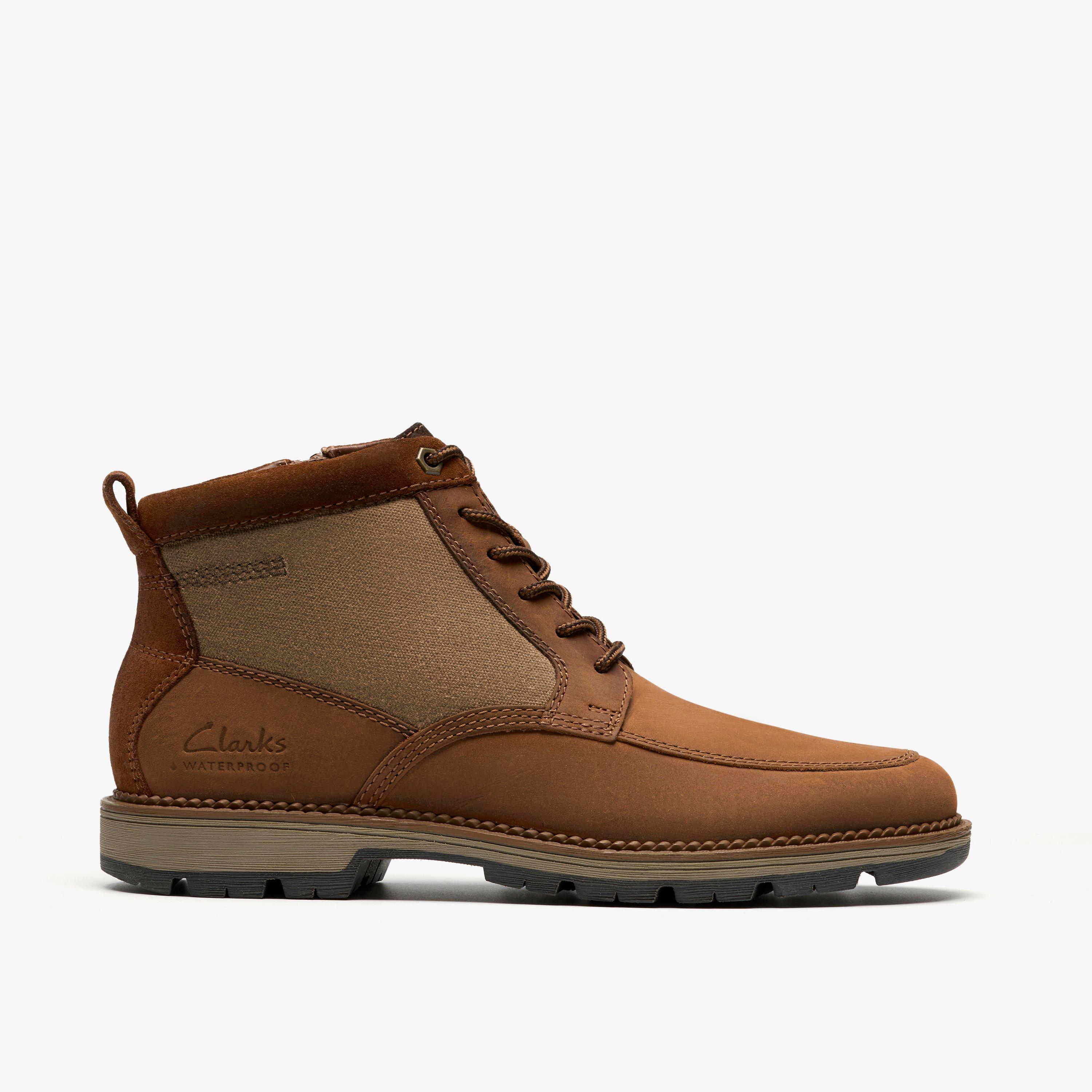 Mens Maplewalk Rise Dark Tan Leather Boots | Clarks