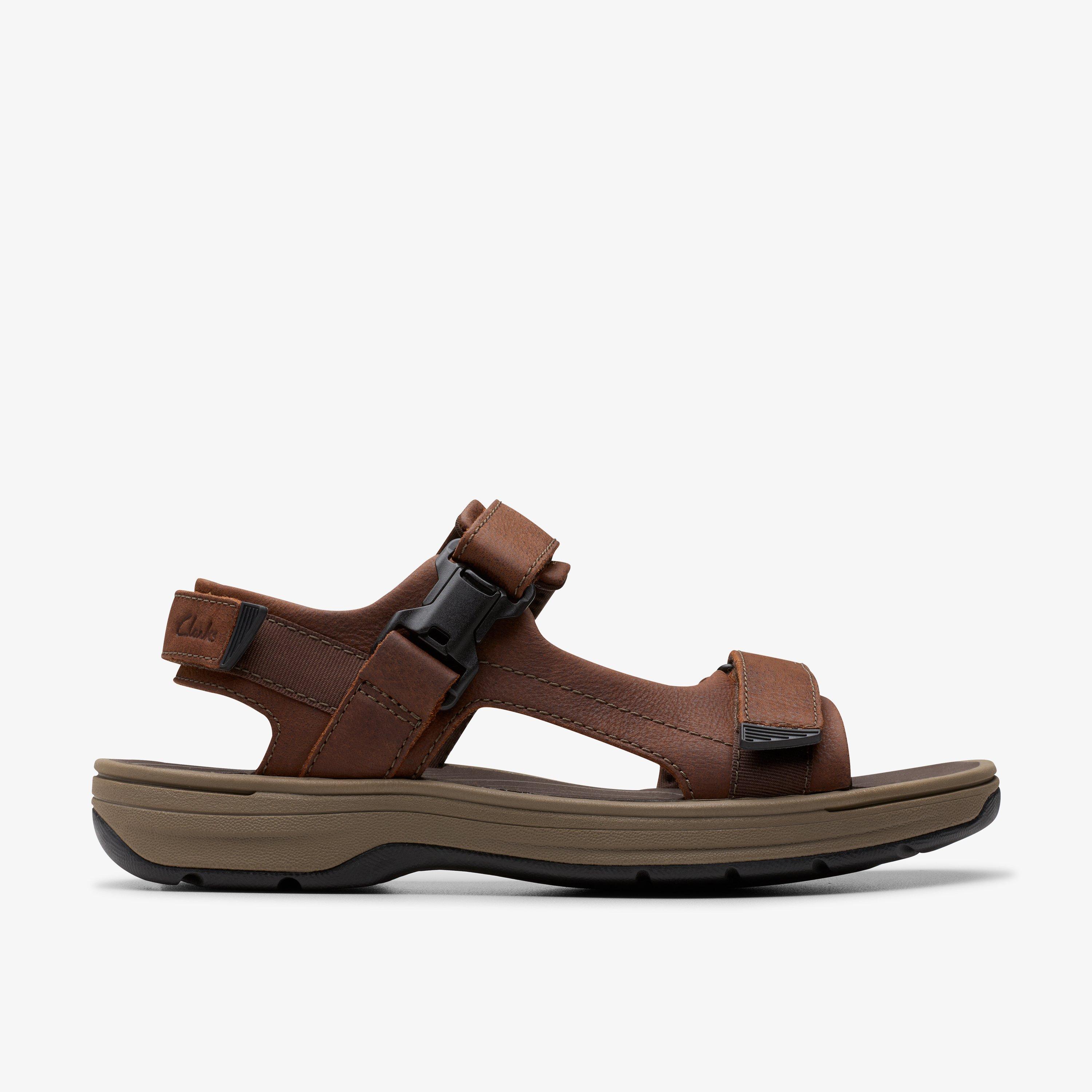 Saltway Edge Dark Brown Leather Flat Sandals, view 1 of 6