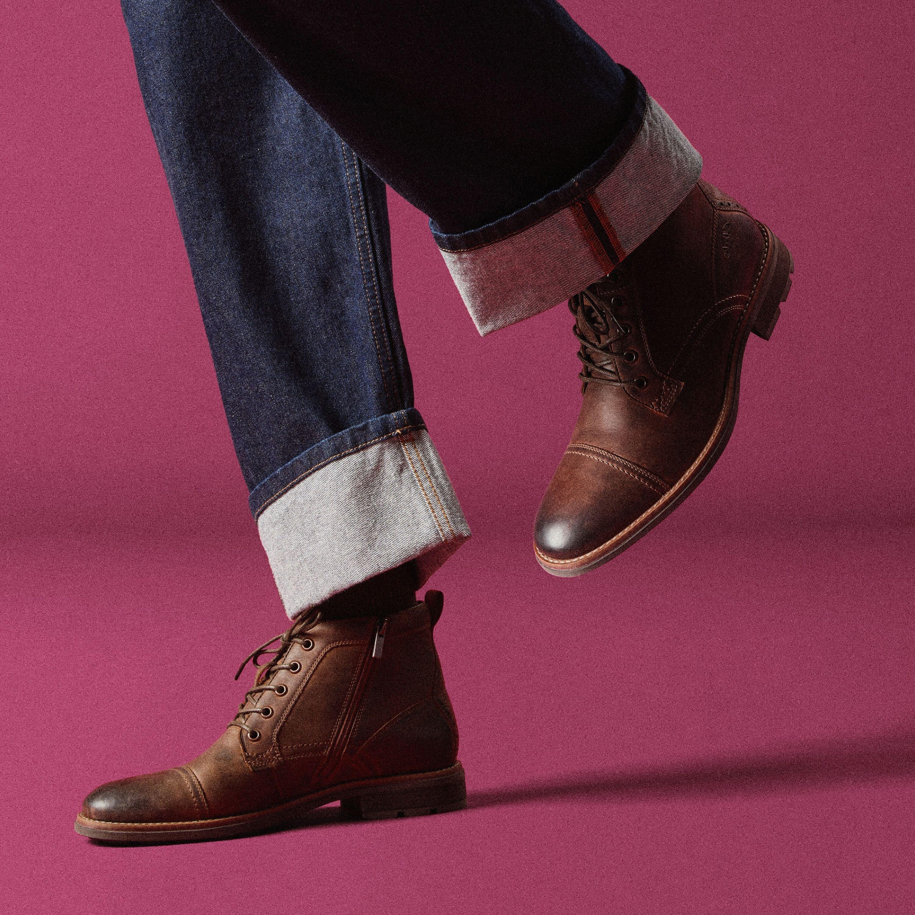 BOTT Clark’s Mens Emmet Zip Brown Distressed Ankle Boots | Clarks