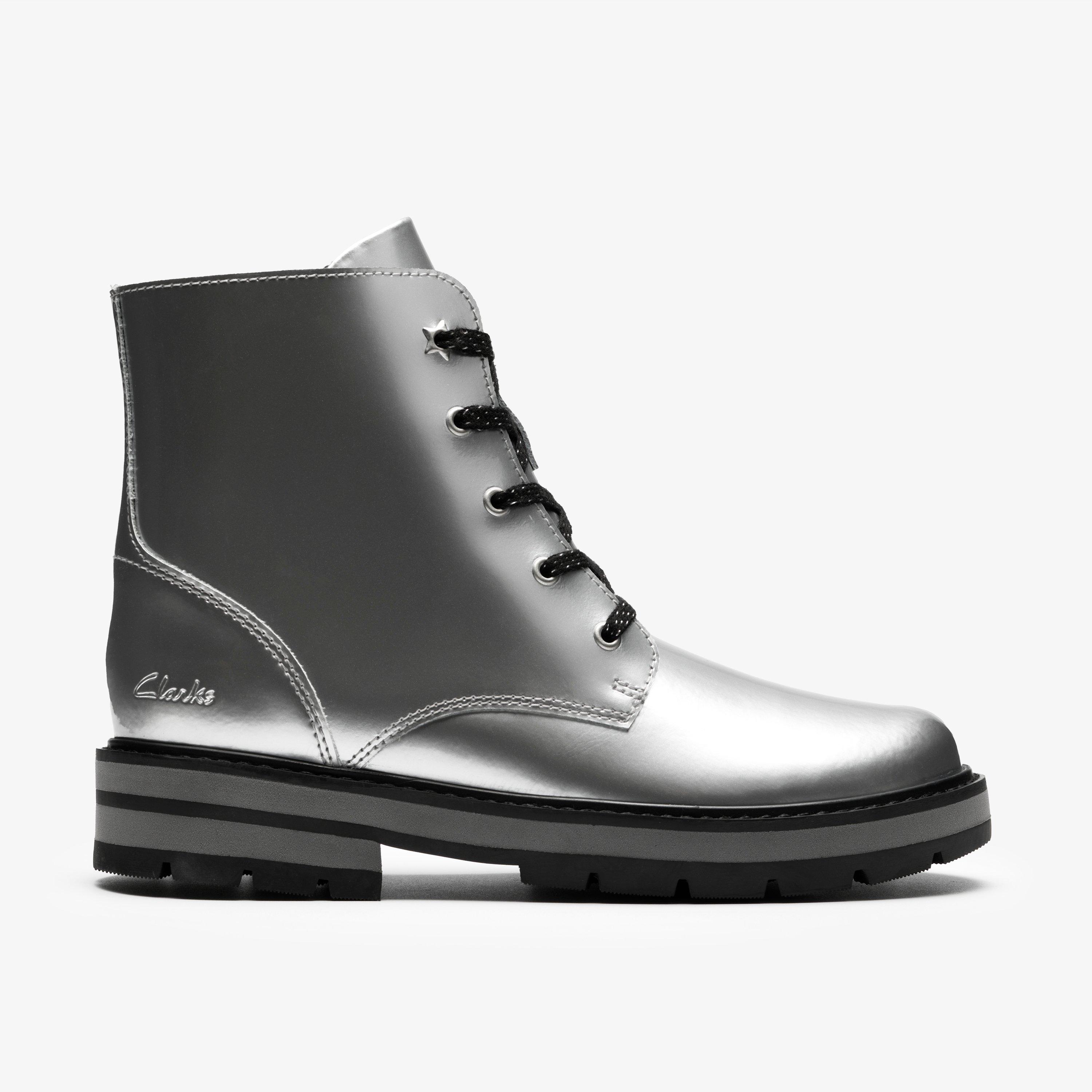 Prague Hill Kid Silver Metallic Ankle Boots Lace Up, view 1 of 6