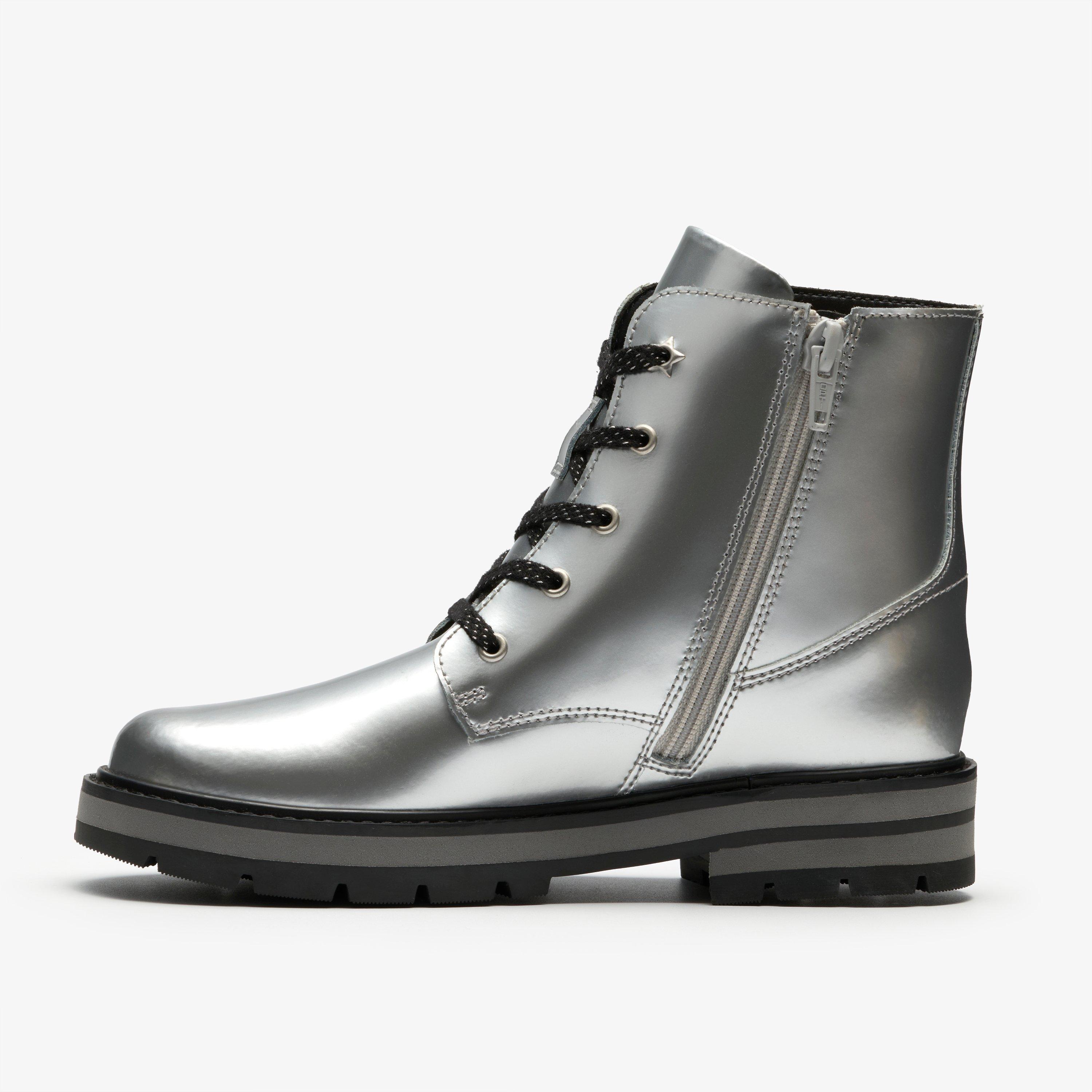 Prague Hill Kid Silver Metallic Ankle Boots Lace Up, view 2 of 6