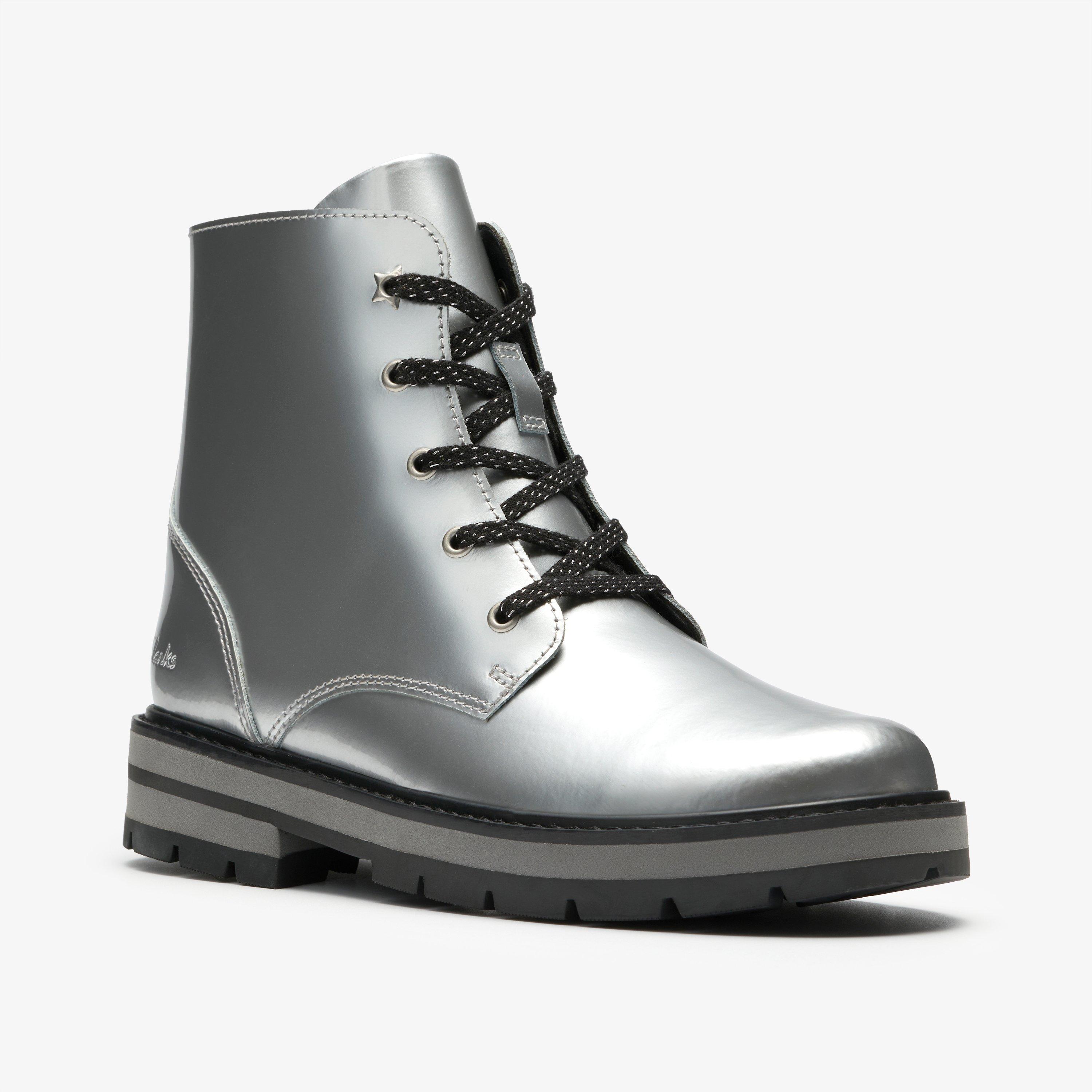 Prague Hill Kid Silver Metallic Ankle Boots Lace Up, view 4 of 6