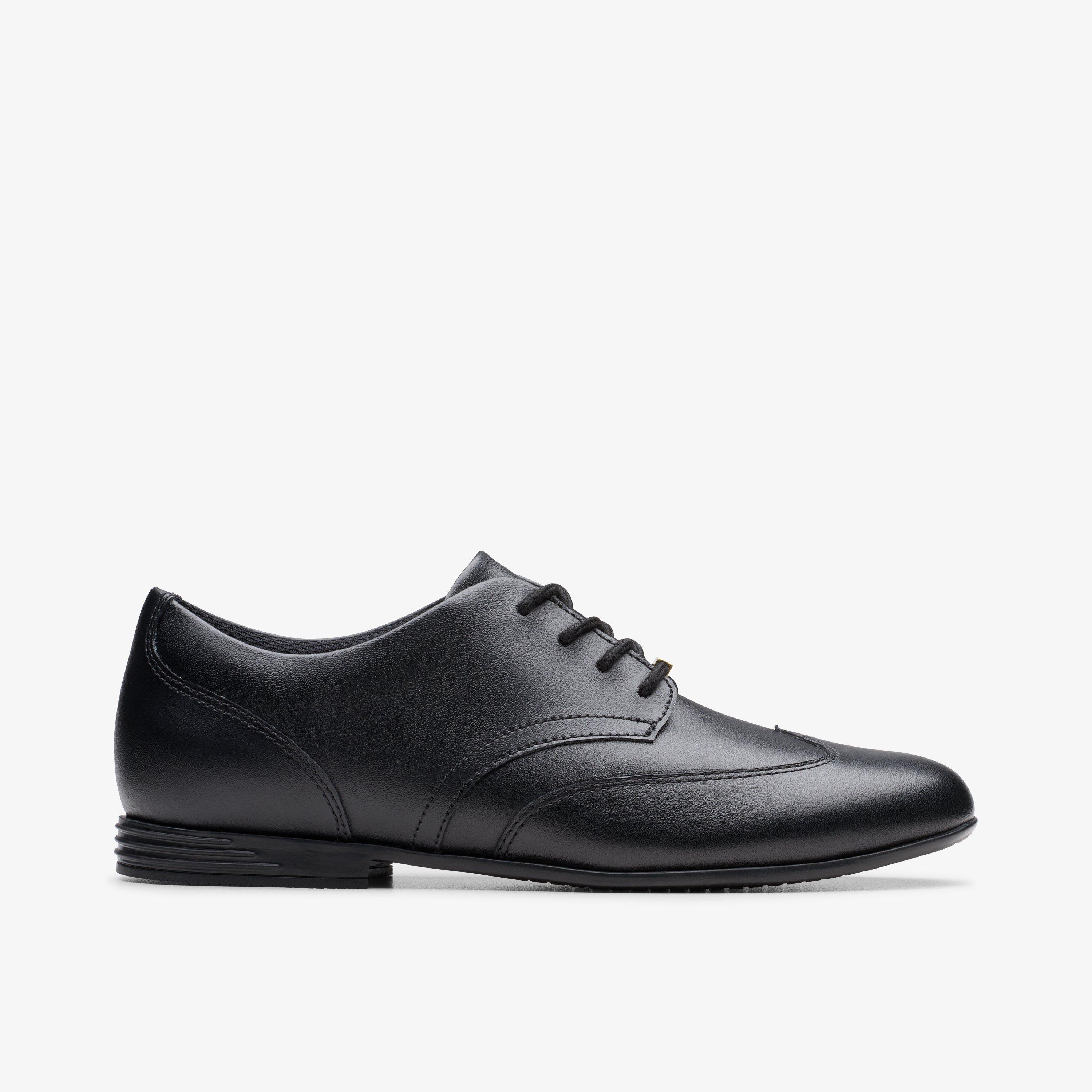 Finja Wing Youth Black Leather Brogues Lace Up School Shoes, view 1 of 6