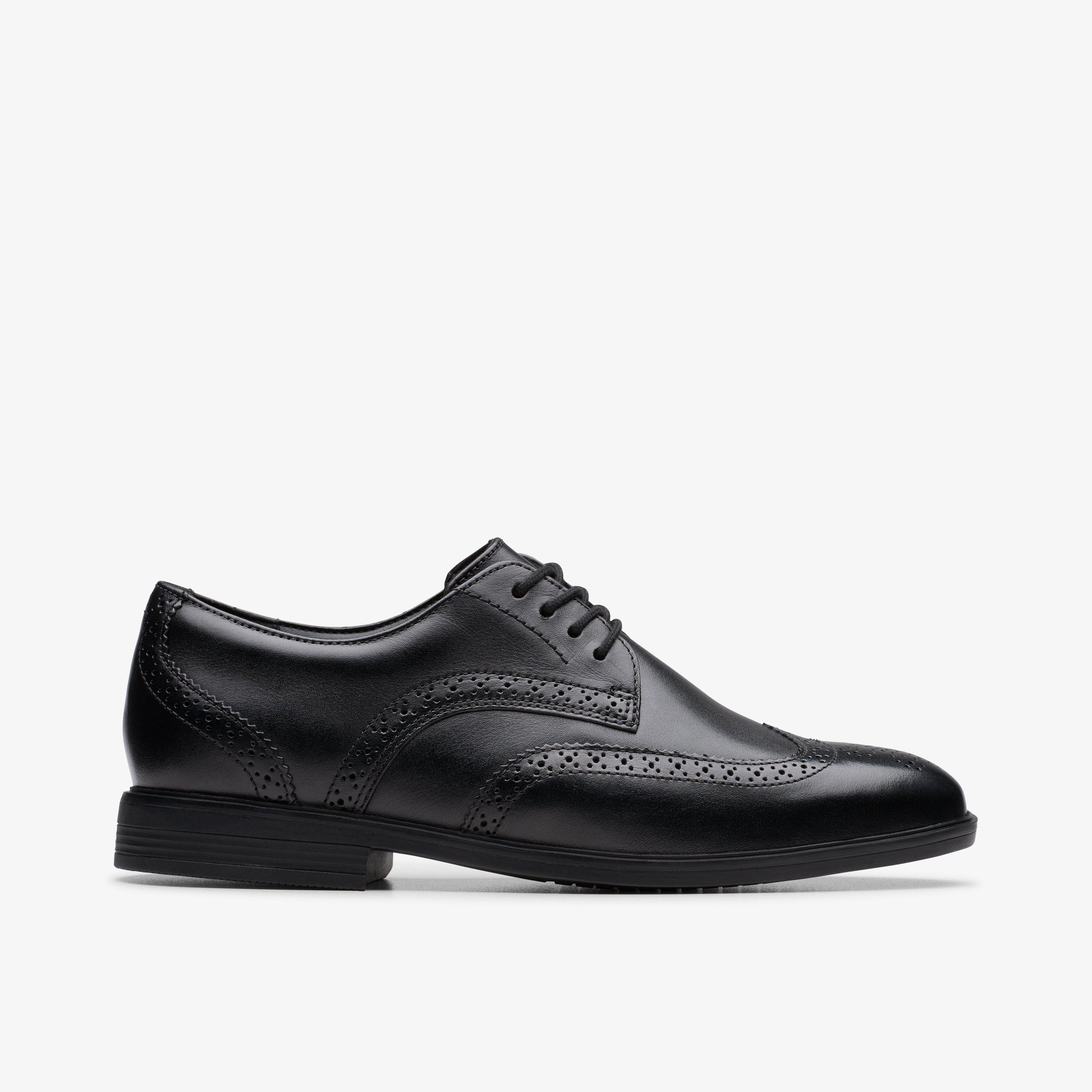 Jonwin Wing Youth Black Leather Brogues School Shoes, view 1 of 6
